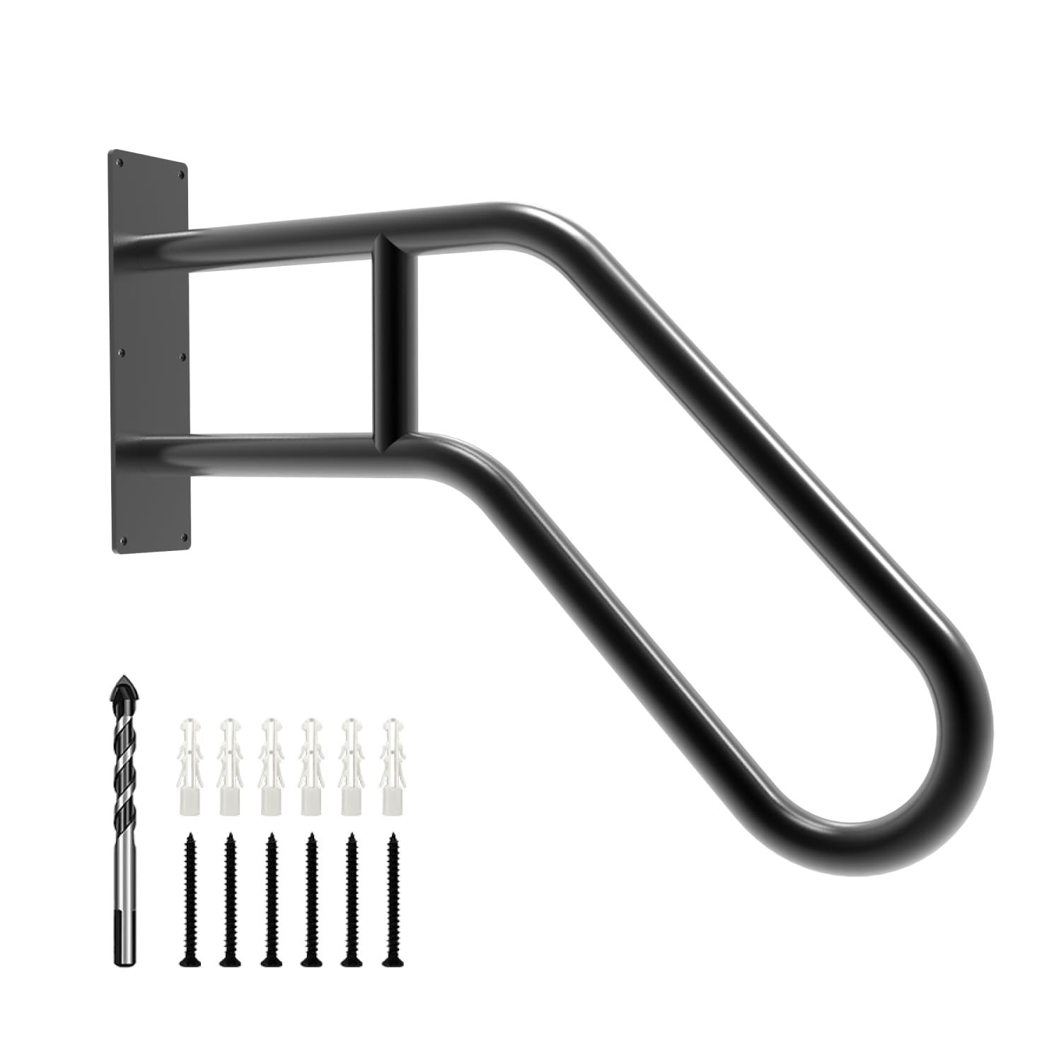 Handrails for Outdoor Steps Wall Mount, Railings for 1-3 Steps, U-Shaped Handrail with Matte Black Finished, Stair Handrails for Kids, Elderly, Pregnant Women, Disabled (26" Length, 1.25" Pipe) image number 2