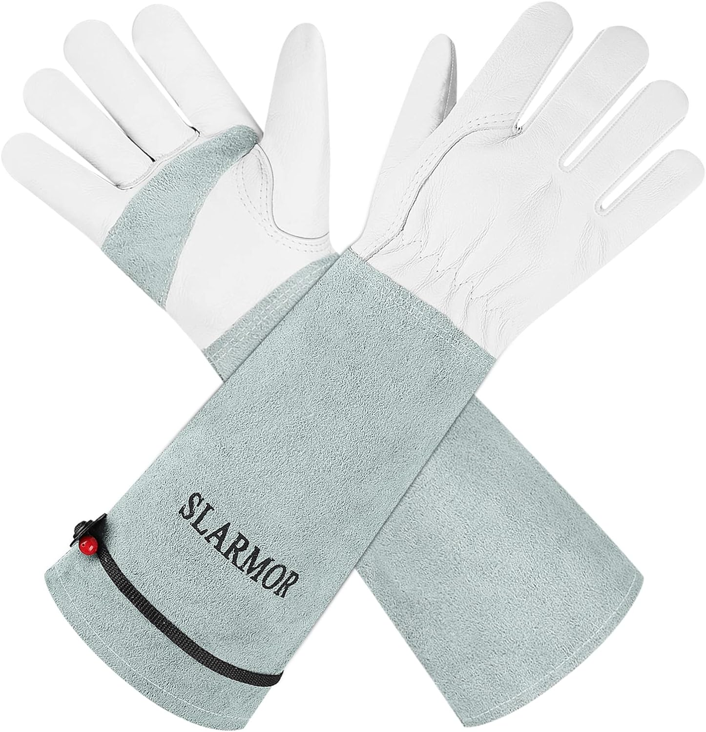 Leather Gardening Gloves for Women/Men - Thorn Proof Cowhide Leather Rose/Blackberry Pruning Heavy Duty Garden Gloves Thick Palm Gauntlet Garden Work Gloves with Forearm Protection