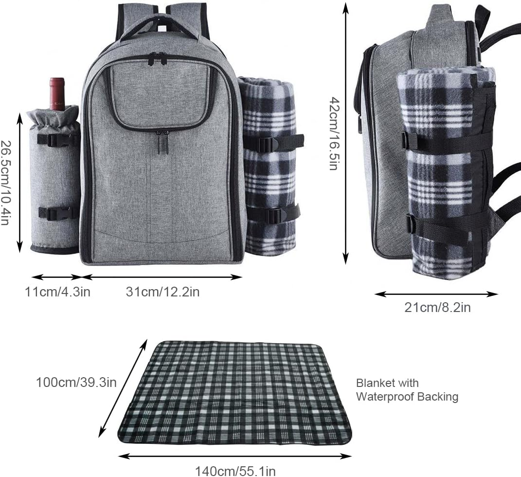 Insulated Picnic Backpack for 4 Person Bag with Cooler Compartment, Blanket and Stainless Steel Cutlery Set for Couple, Lovers and Friends