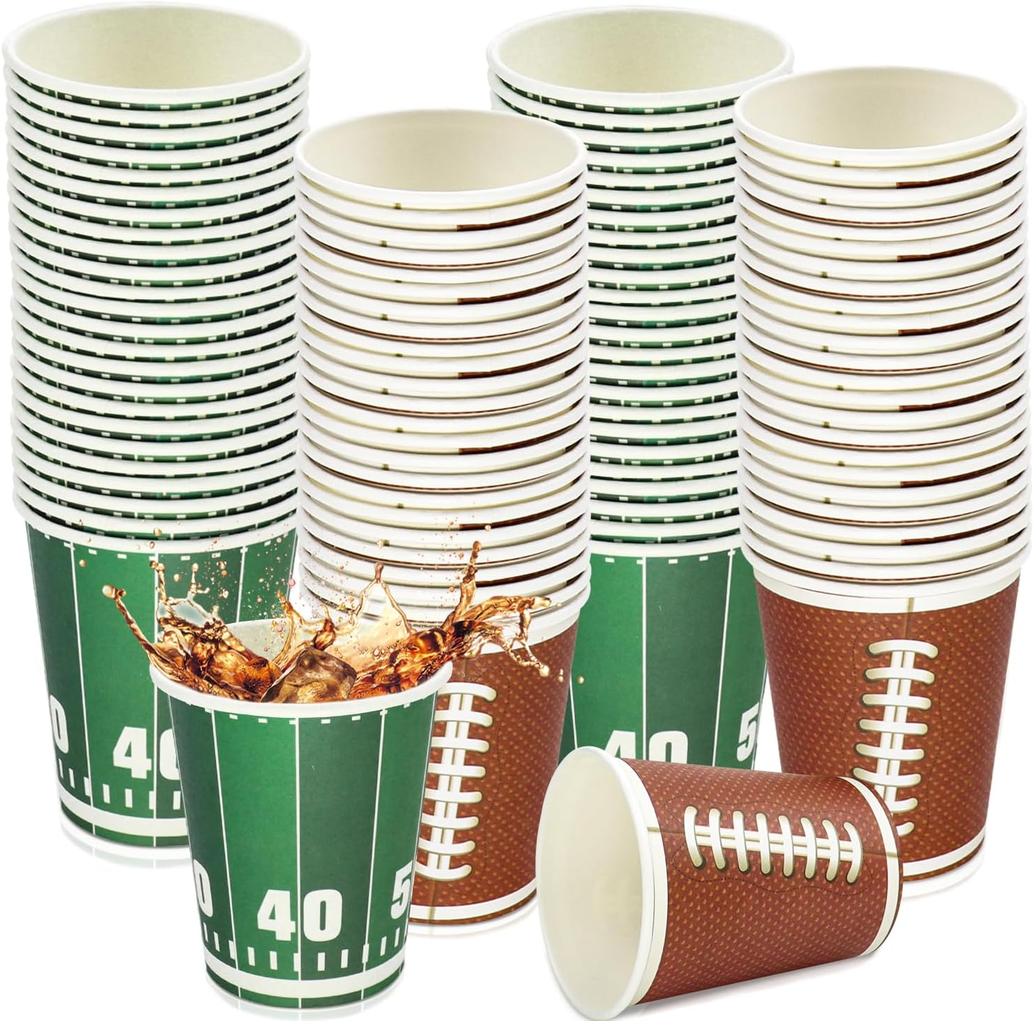 100 Pack Football Themed Disposable Paper Cups 9 OZ Football Birthday Decorations (Football) image number 2