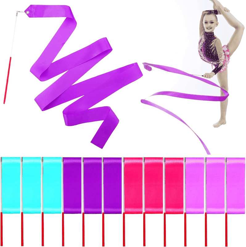 Niceup 12 PCS Dance Ribbons for Kids Mermaid Party Goodie Bag Fillers, Ribbon Dancer Wands for Birthday Gymnastics Ballet Party Favors Decoration, 78.7 Inch Purple Hot Pink Girls Ribbon Streamer image number 4