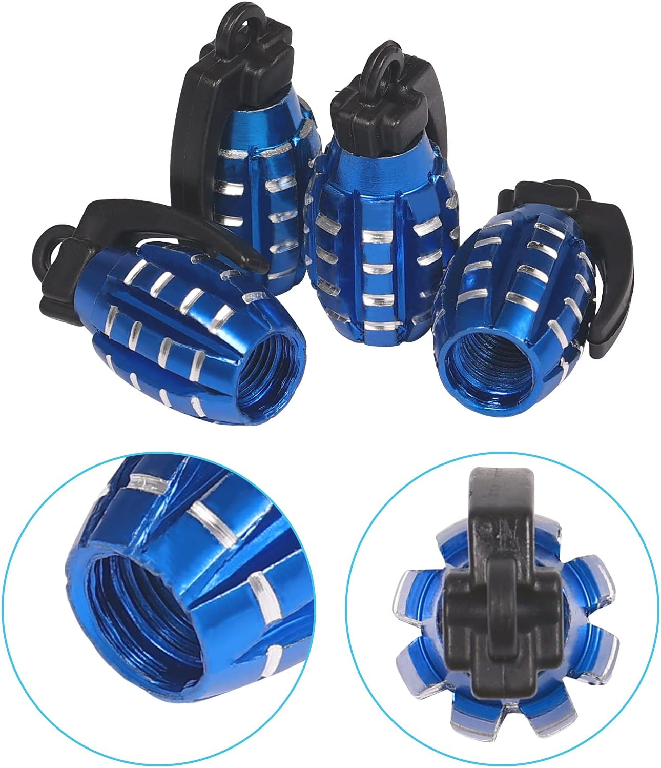 KINBOM 4Pcs Aluminum Valve Stem Caps, Tire Valve Stem Covers Airproof Seal for Cars SUV Trucks Motorcycles (Blue)