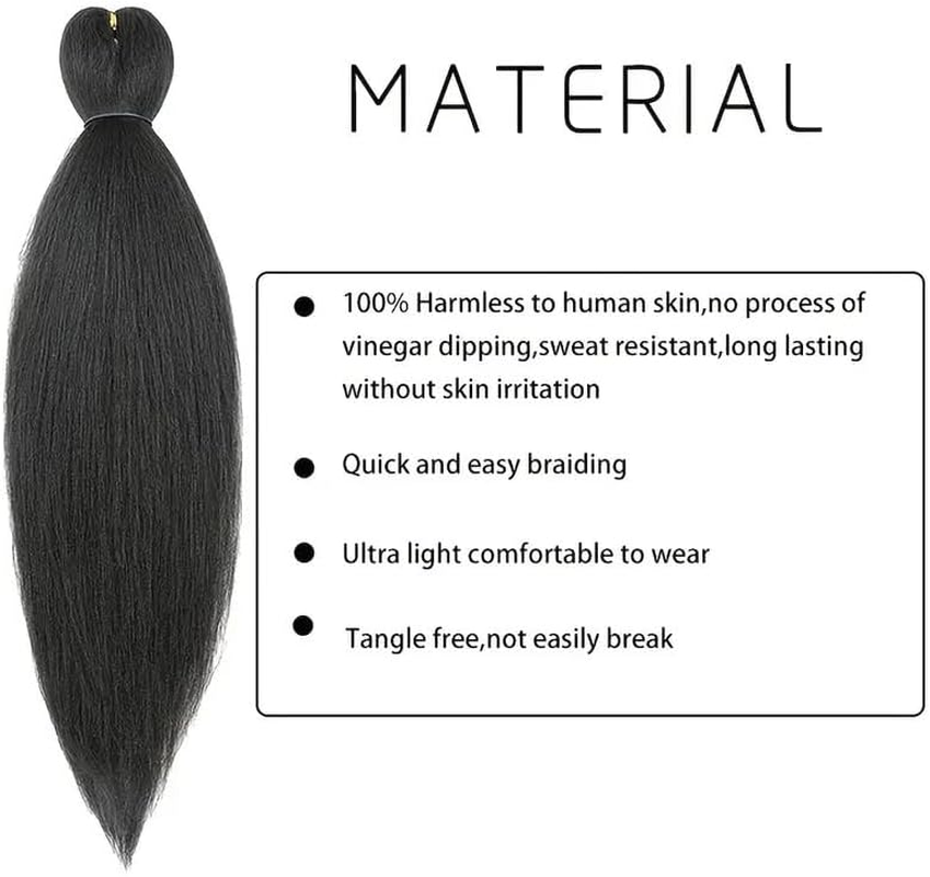 Pre Stretched Hair Extensions for Braids 26Inch Pack of 8 Pre-Stretched Braiding Hair Extensions Texture Synthetic Hair Extensions Braiding Hair Extensions (Black, 20Inch) image number 3