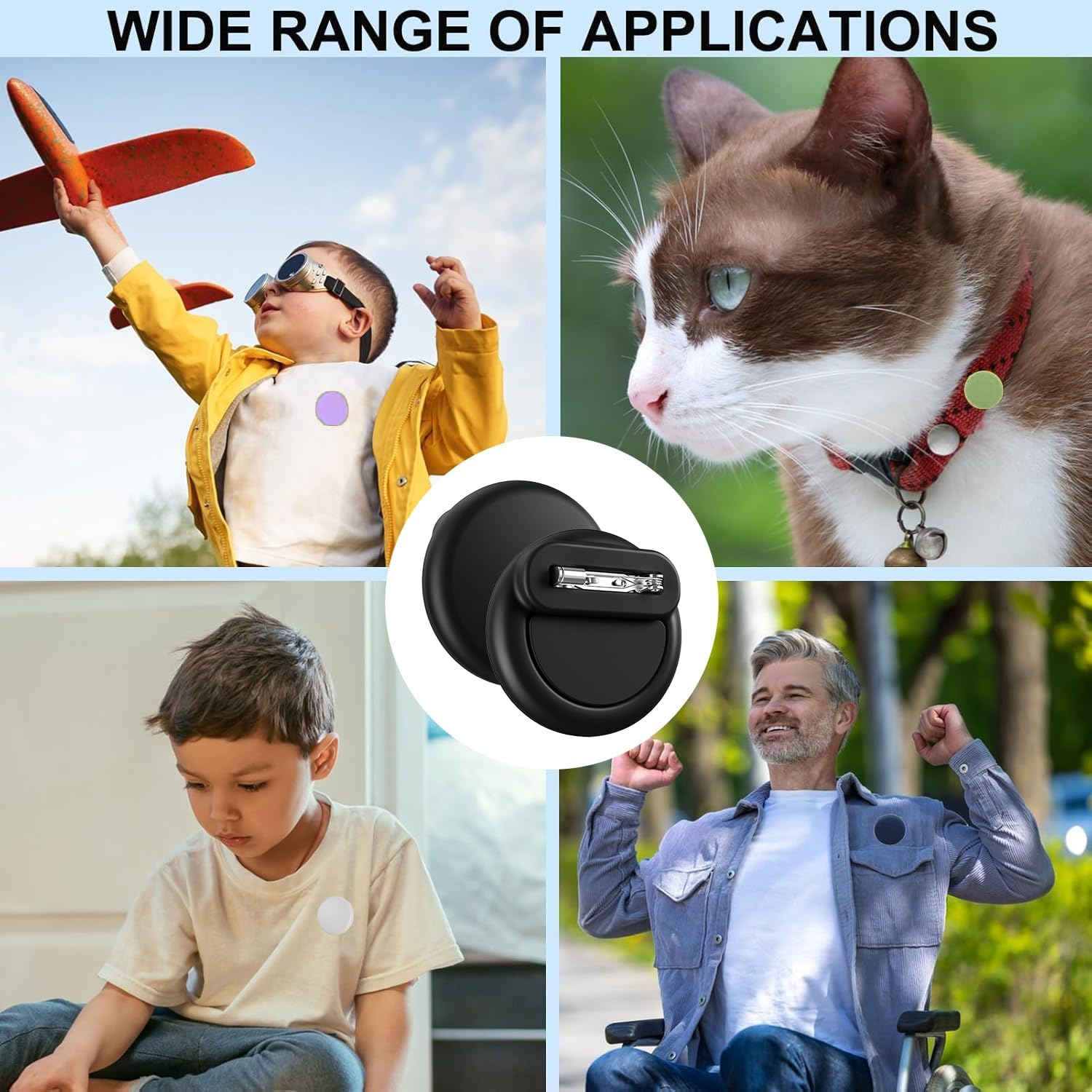 T Tersely【4 Pack】 Waterproof Holder for Airtag 2Nd/1St Generation (2026/2021), Silicone Case Holder with Invisible Pin, anti Lost, for Kids, Elderly, Luggage, Clothing (Black White Pink Green) - Black White Pink Purple image number 4