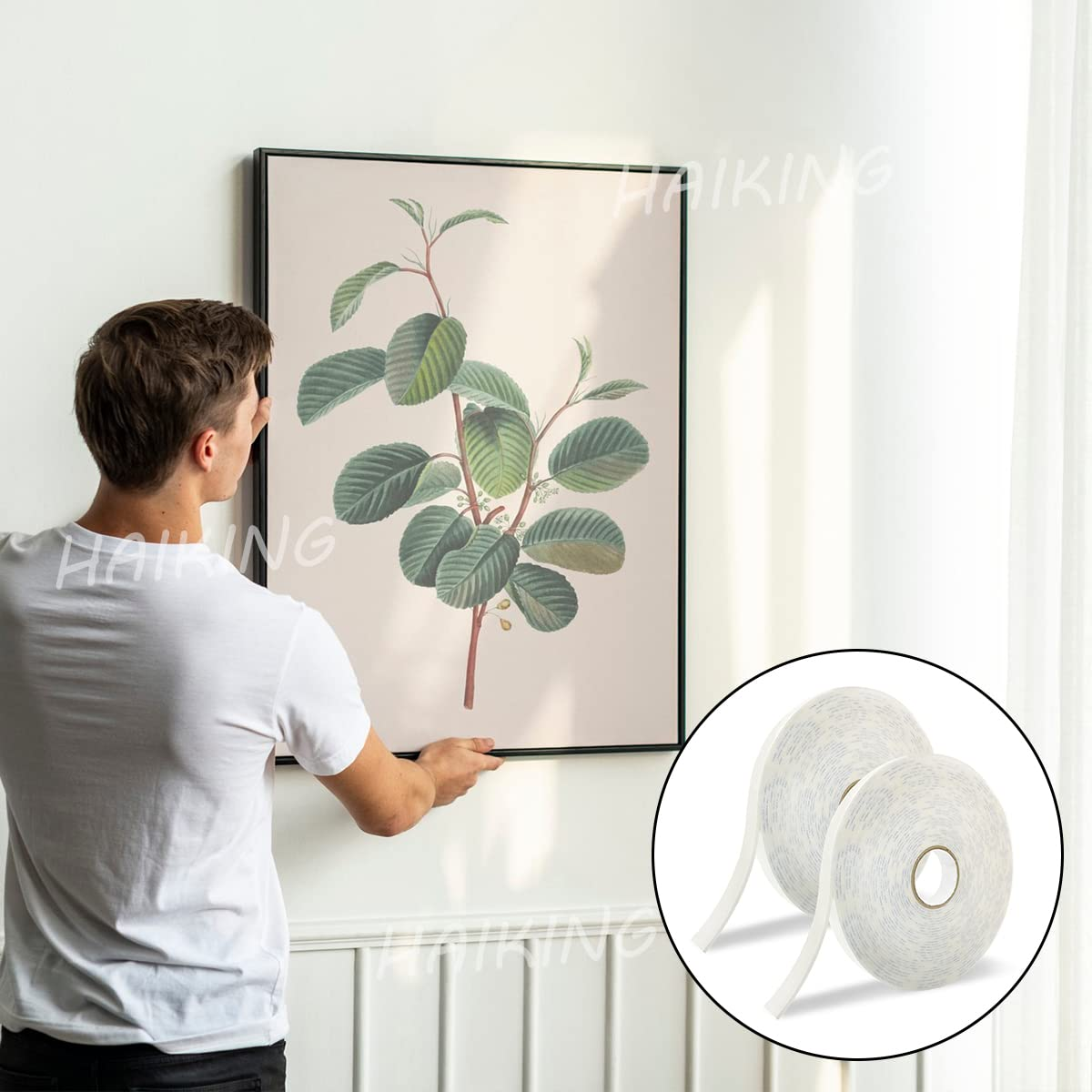 Double Sided Tapes, 2 Rolls White Foam Tape for Home, Office, Wall, Art Crafts DIY (Each Roll Is 1.5Cm/0.59In Wide and 10M/32.8Ft Long) image number 3