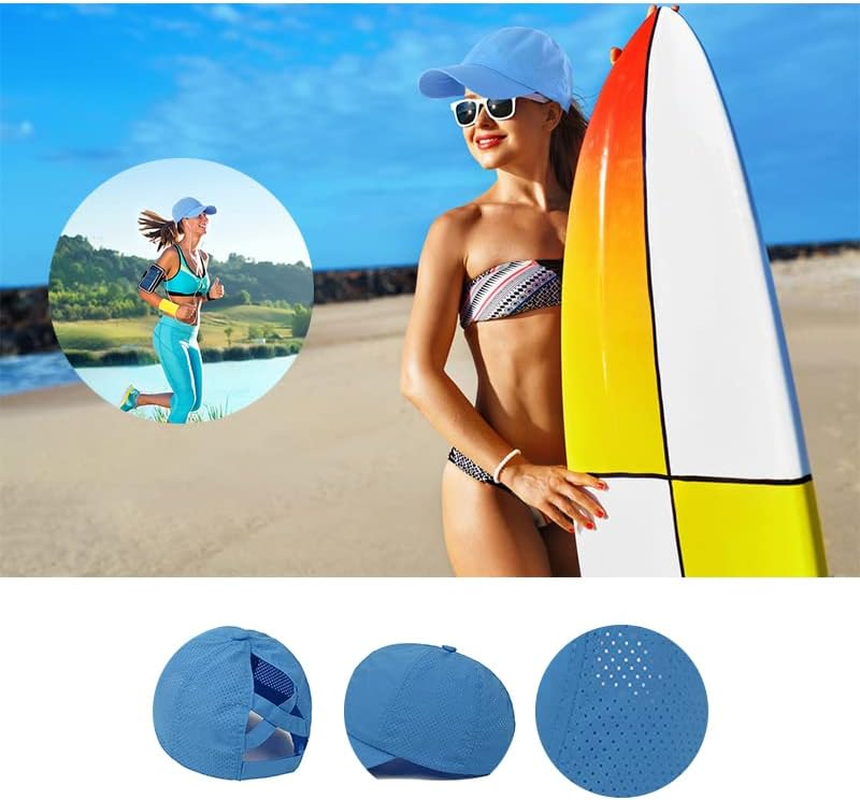 Womens Ponytail Hat Baseball Cap, Adjustable Criss Cross Baseball Cap High Bun Unisex Quick Drying Trucker Hats - Black image number 6