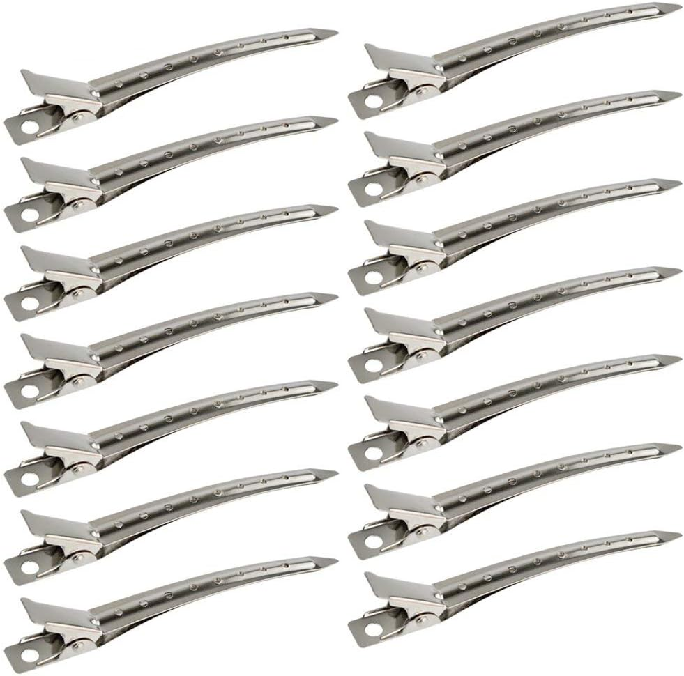 24 Packs Duck Bill Clips, Bantoye 3.5 Inches Rustproof Metal Alligator Curl Clips with Holes for Hair Styling, Hair Coloring, Silver image number 3