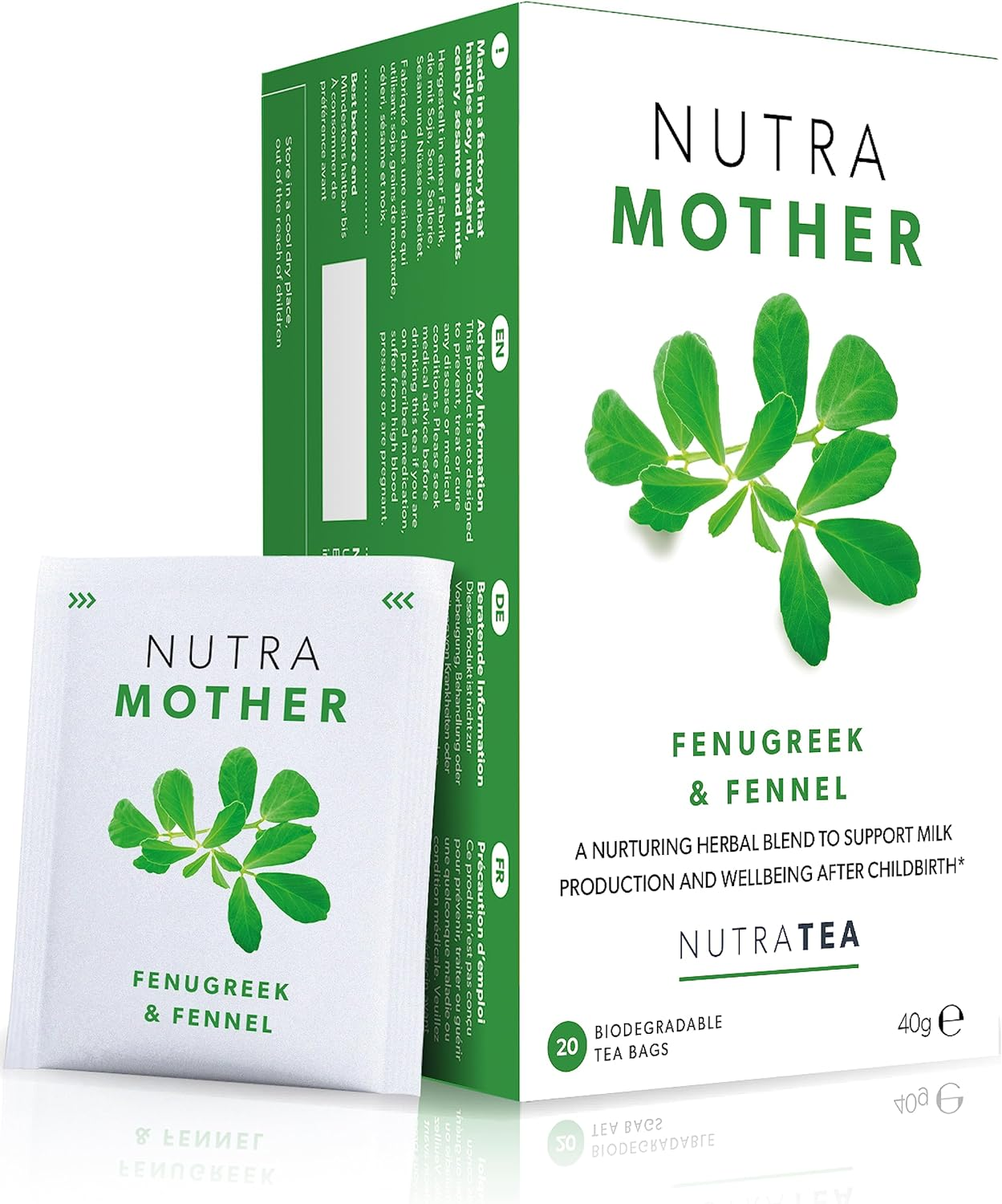 NUTRAMOTHER - Lactation Support Tea | Breastfeeding Tea - Lactation Teabags for Increased Breast Milk - Includes Fenugreek and Raspberry Leaf - 40 Enveloped Teabags - by Nutra Tea - Herbal Teas - (2 Pack)