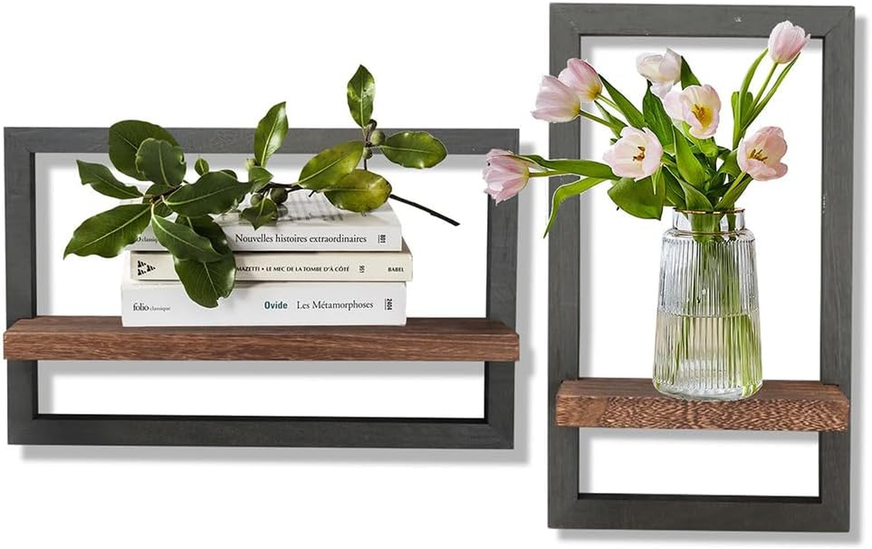 2 Pcs Rustic Black Square Wood Wall Shelves, Durable Wall Mounted Storage Shelves, Decorative Floating Wooden Display Racks for Living Room, Bedroom, Kitchen, or Office image number 5