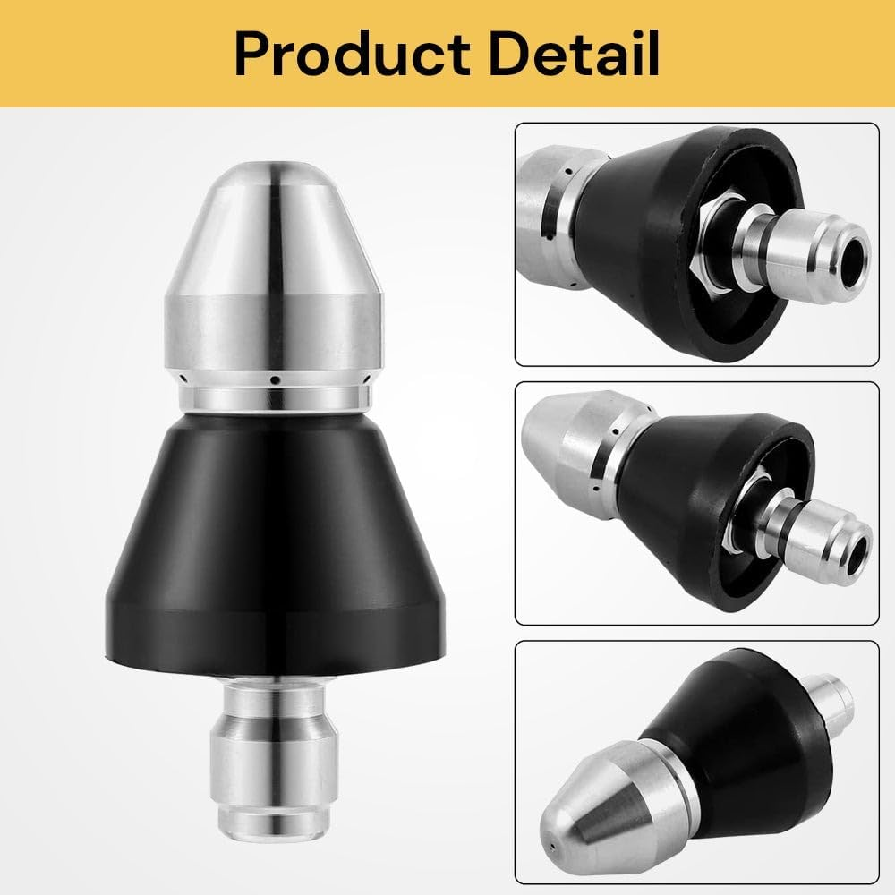 EZONEDEAL Pressure Washer Sewer Jetter Nozzle with Stainless Steel, Durable Design Sewer Jet Nozzle,Pressure Drain Jetter Hose Nozzle,1/4'' Quickly Connector, 5000 PSI Orifice 6.5 image number 6