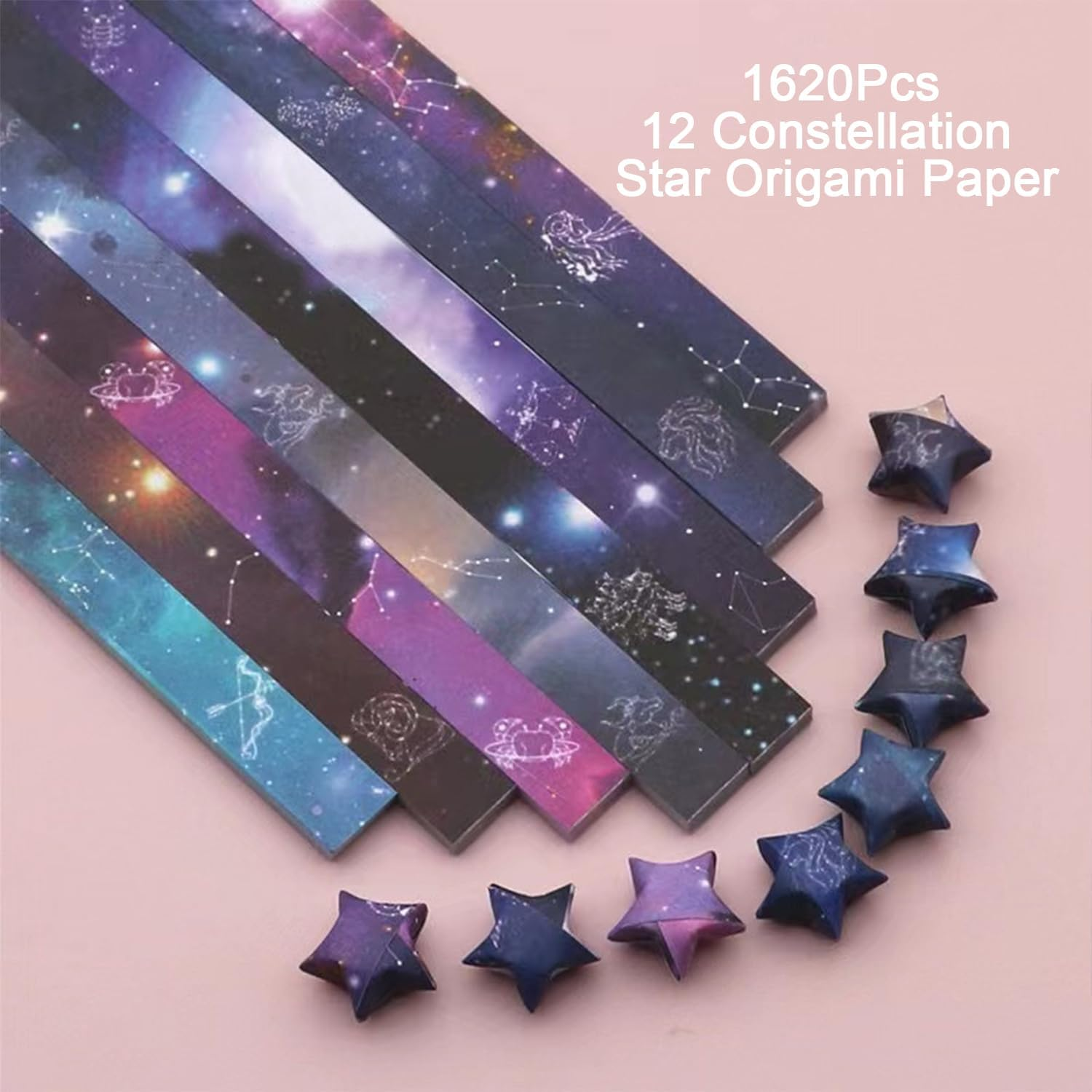 1620 Sheets Space Origami Stars Paper, 8 Different Designs of Beautiful Constellation Origami Lucky Star Paper Folding Strips for DIY Handmade Crafts image number 4