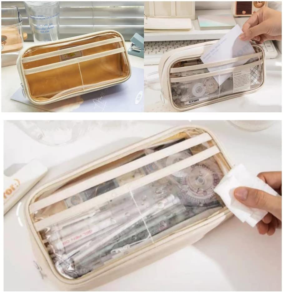Pencil Case Pen Bag Pouch,Big Capacity Pencil Pen Case,Large Capacity Marker Pouch,Half-Transparent Cute Aesthetic School Supplies Stationary Makeup Bag for Traveling, Schooling image number 4