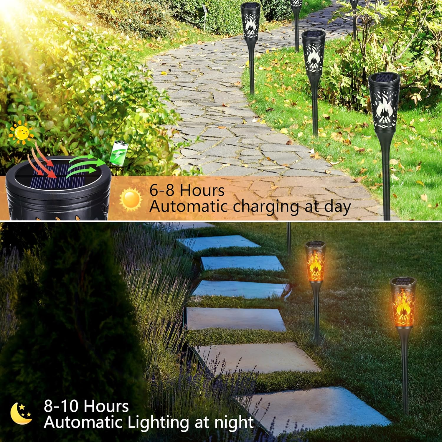 Toodour Solar Lights Outdoor, 6 Pack Solar Torch Lights with Flickering Flame, IP65 Waterproof Yard Lights Landscape Decoration Lighting for outside Garden Lawn Pathway Patio Decorations image number 4