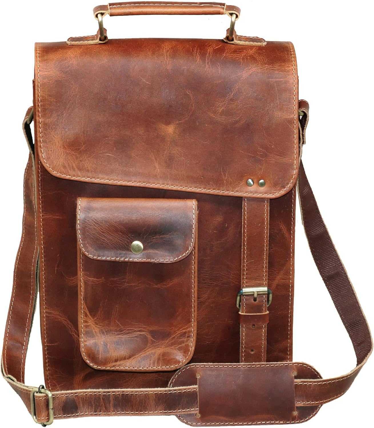 13" Leather Messenger Bag Laptop Case Office Briefcase Men Computer Distressed Shoulder Bag image number 1