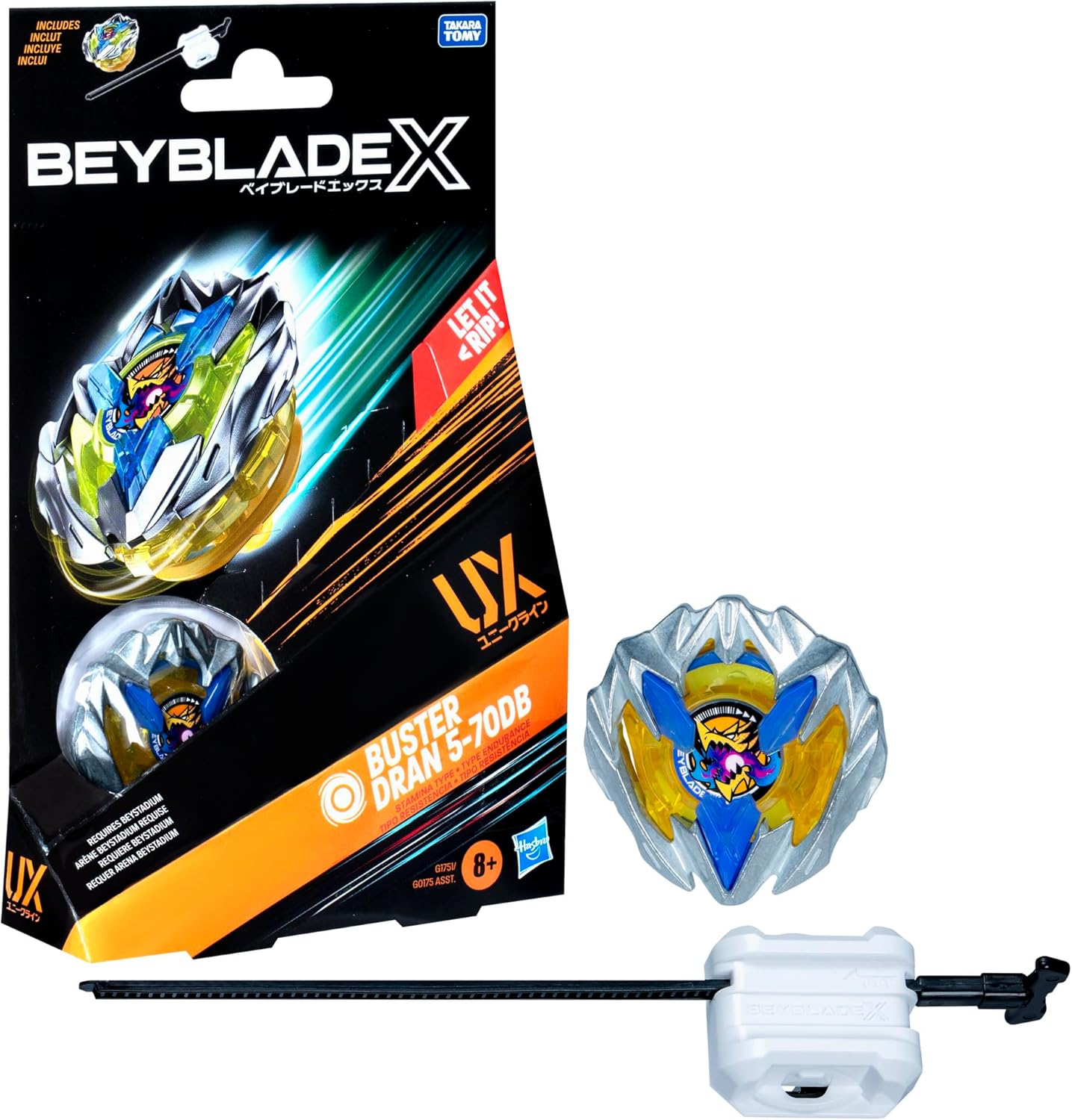 Beyblade X Buster Dran 5-70DB UX Starter Pack Set with Stamina Type Top and Launcher; Authentic Takara Tomy Battle Tops Games | Spinning Toys for Boys and Girls 8+ image number 1