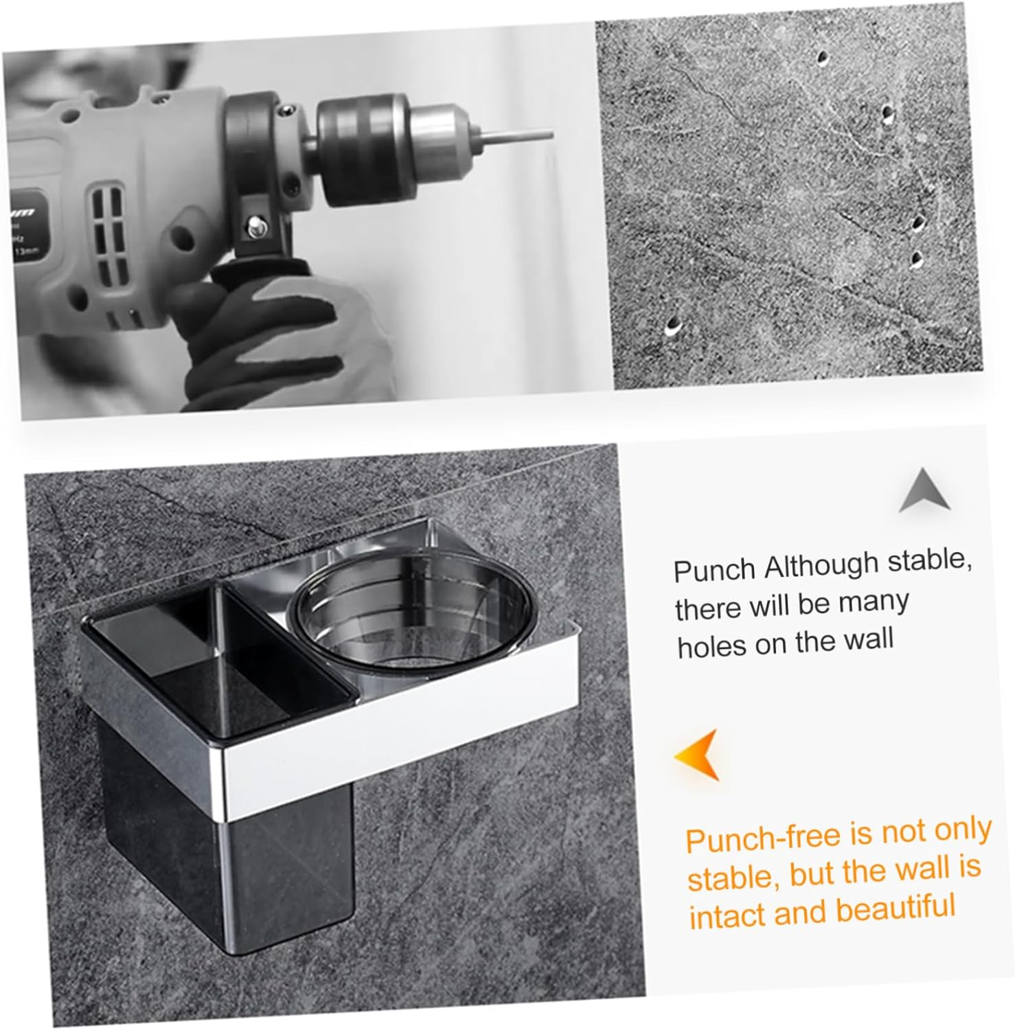 Wall-Mounted Bracket Aluminum Storage Holder for Hair Dryer Bathroom Hanger Organiser Storage for over Door Hair Dryer Holder image number 2