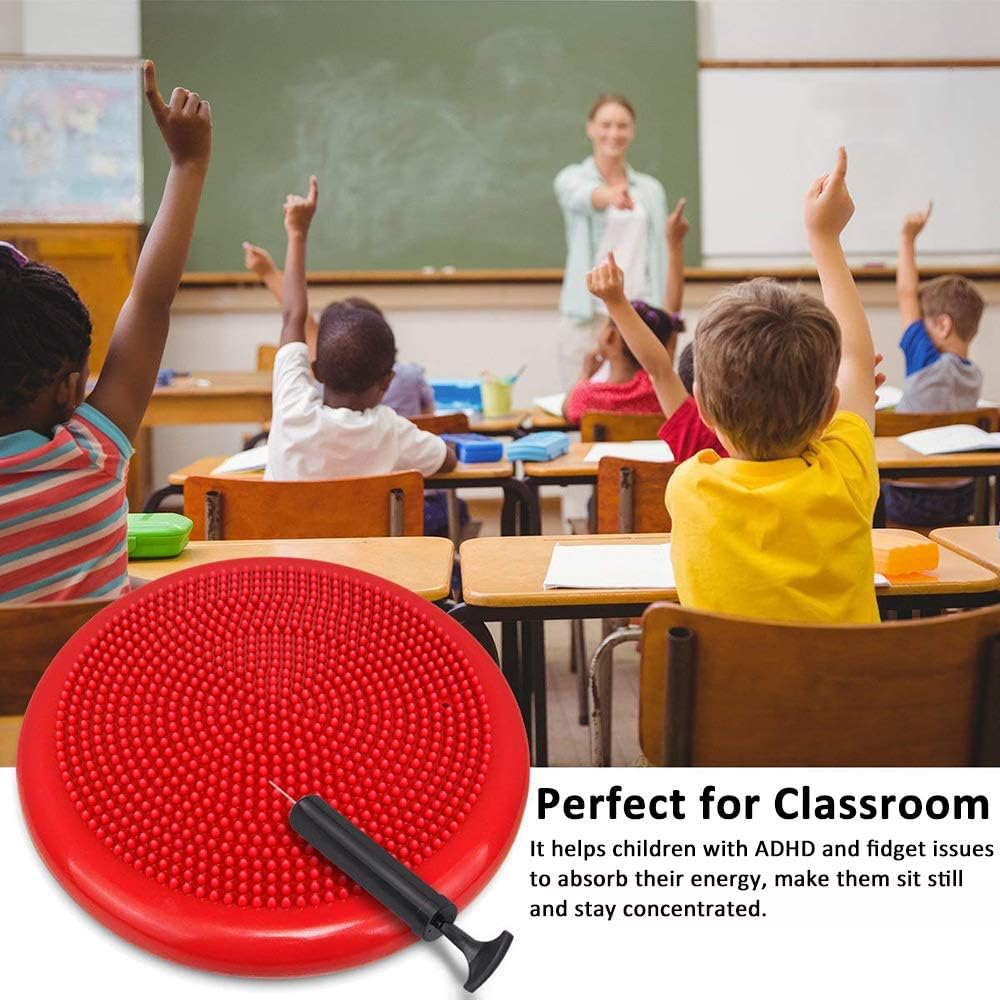 Inflated Stability Wobble Cushion, Balance Air Cushion Disc for Core Fitness Exercise, Wiggle Seat for Sensory Kids, Suitable for Office, Home, School, Pump Included image number 1