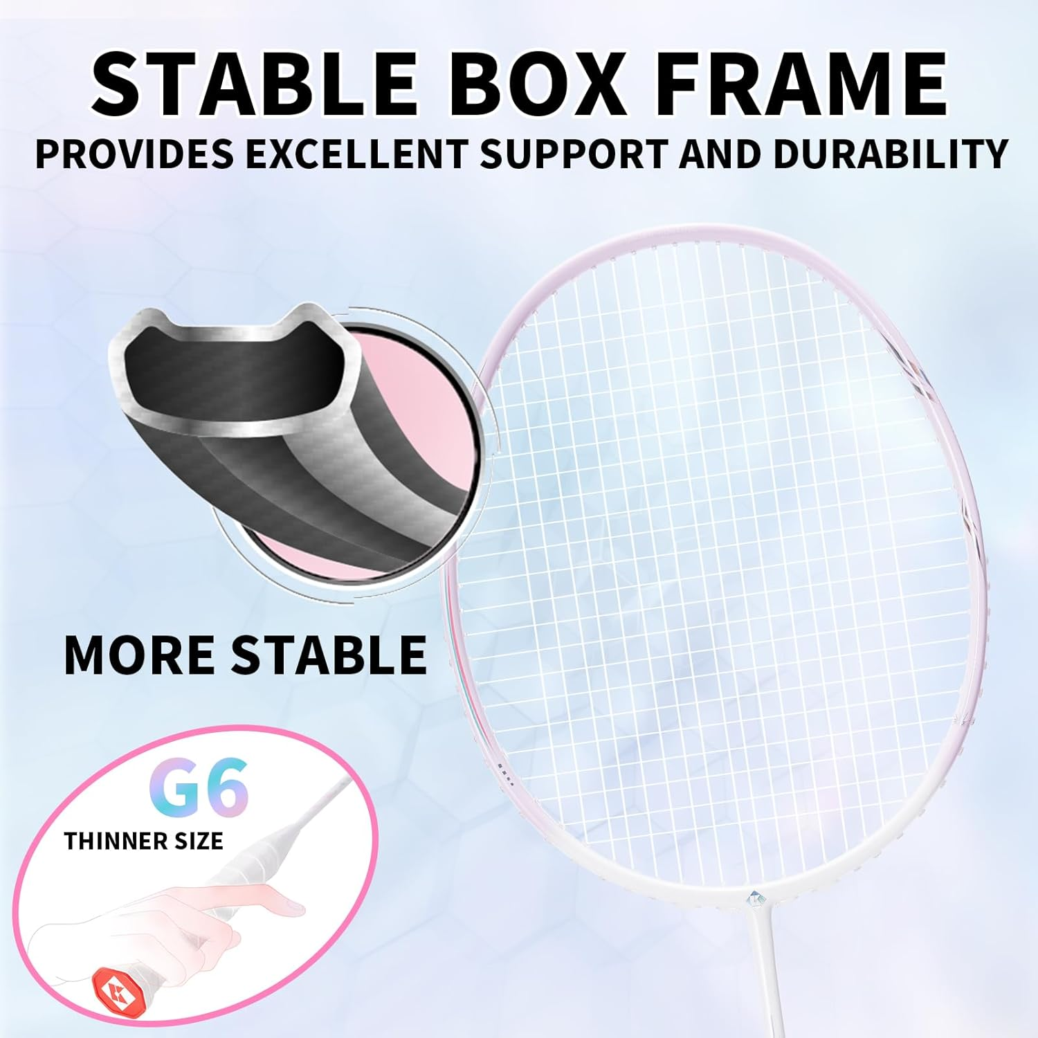 Badminton Racket Professional, Carbon Fiber Badminton Racket Set with Grip & Bag, 5U Lightweight Pro Badminton Racket Racquet for Beginner Outdoor Trainning Games - Yuling Pink image number 7