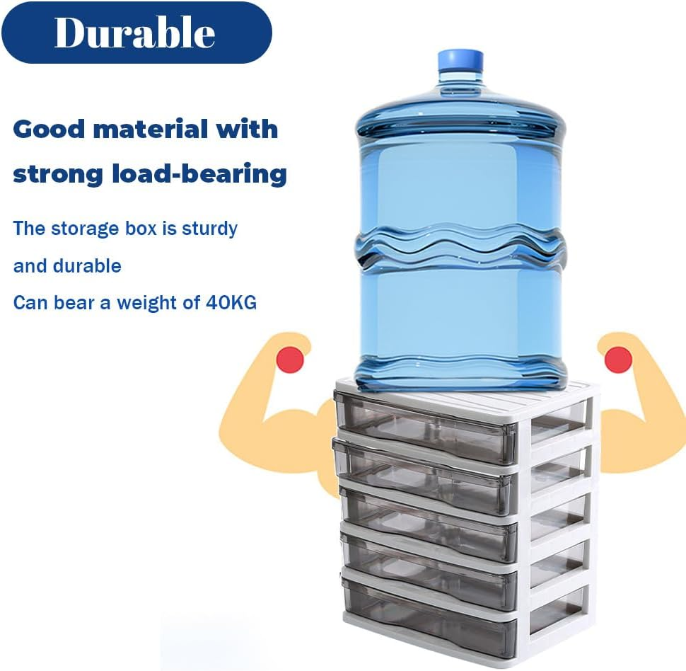 5-Layer Desktop Storage Box, Plastic Storage Box, Transparent Drawer Storage Box, Multi-Layer Storage Rack, Suitable for Office Desk, Home Countertop (White) image number 3