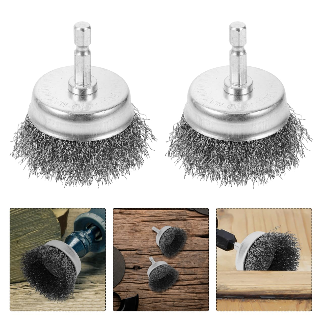 Angoily 2Pcs Hexagonal Handle Steel Wire Brush Set for Electric Drill Rust Removal and Multi-Material Cleaning Including Wood and Dishware Polishing image number 1