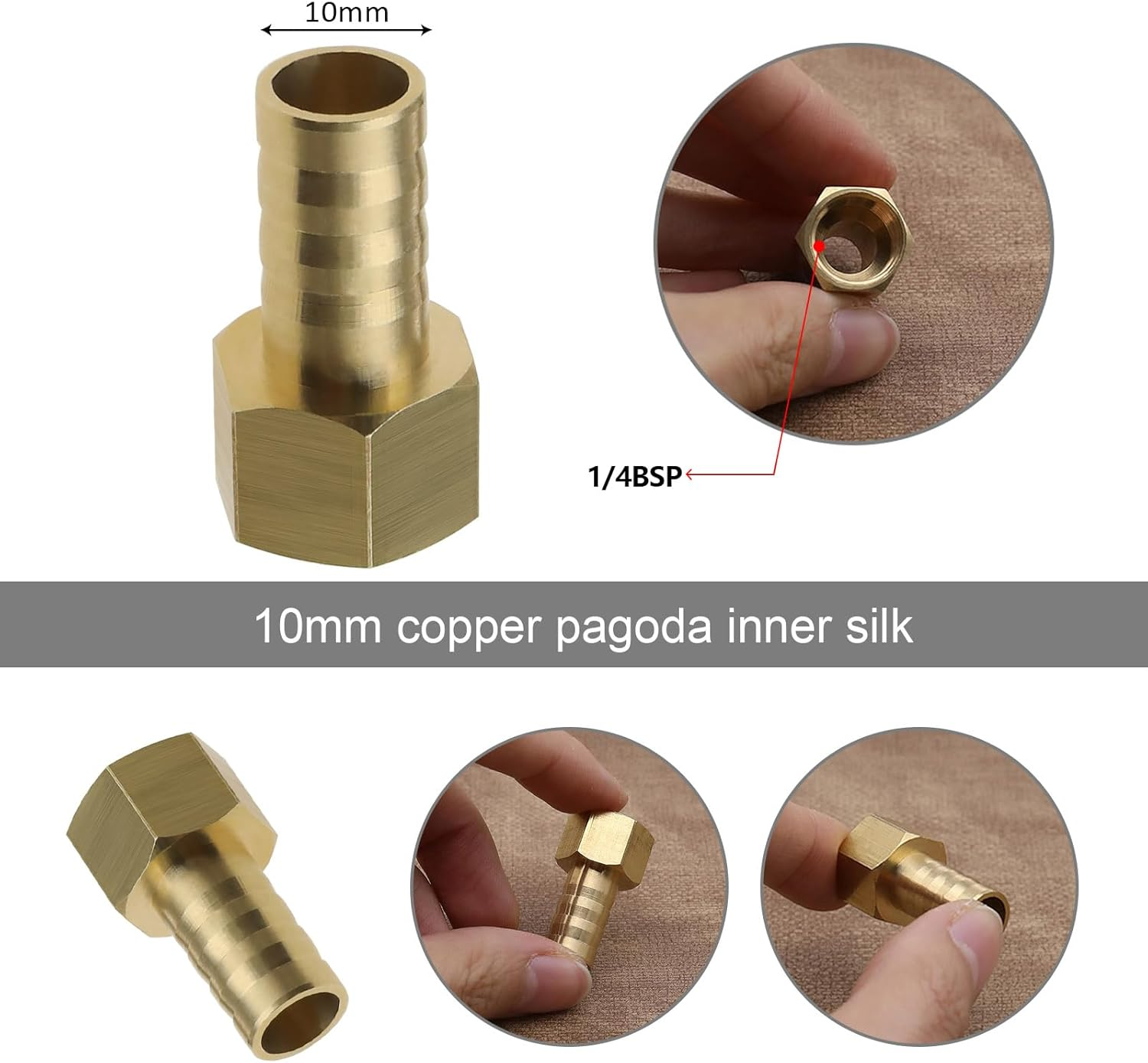 Emsea 2 Pcs 1/4 BSP Female Thread to 10Mm Hose Barbed Fitting Connectors Pipe Joint Adapter Couplers for Fuel Air Gas Water Oil image number 1