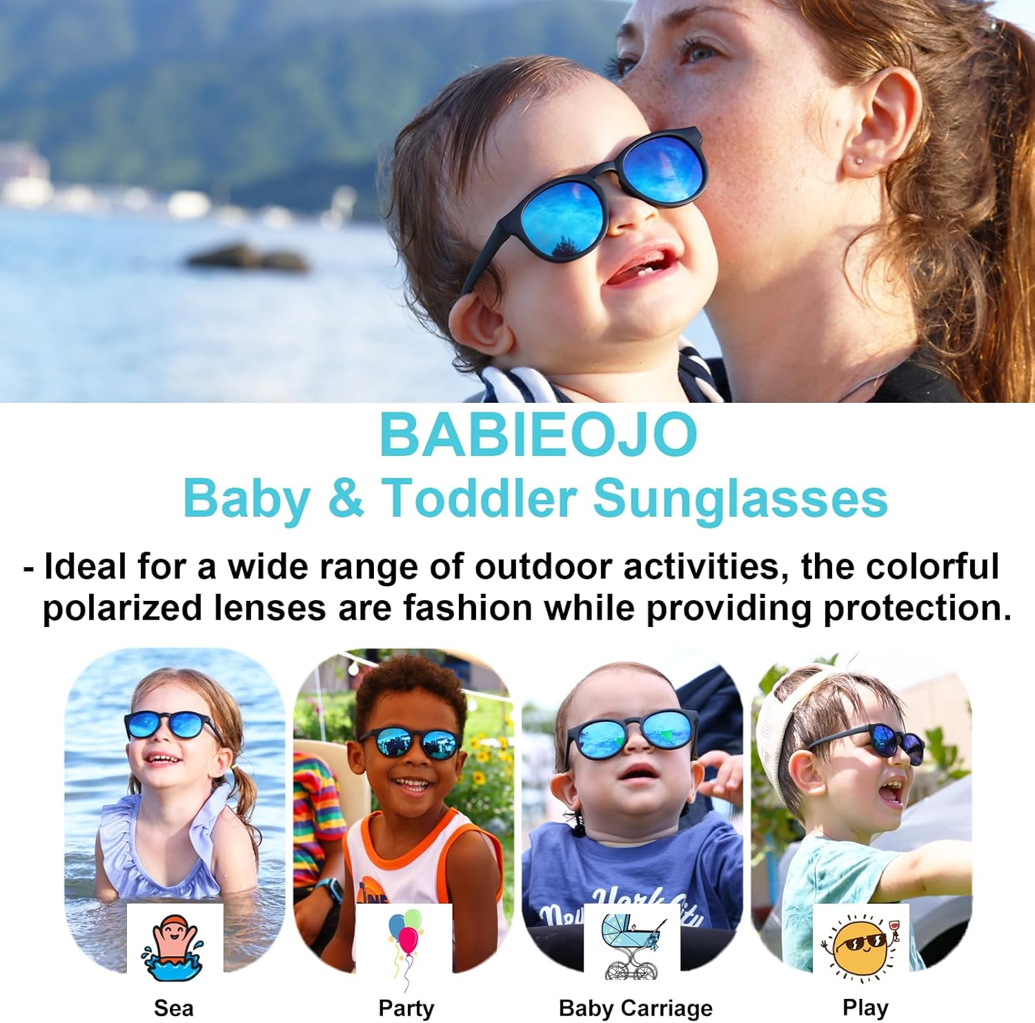 Baby Sunglasses with Strap Polarized Flexible Toddler Sunglasses for Infant Boys Girls Age 0-24 Months image number 6