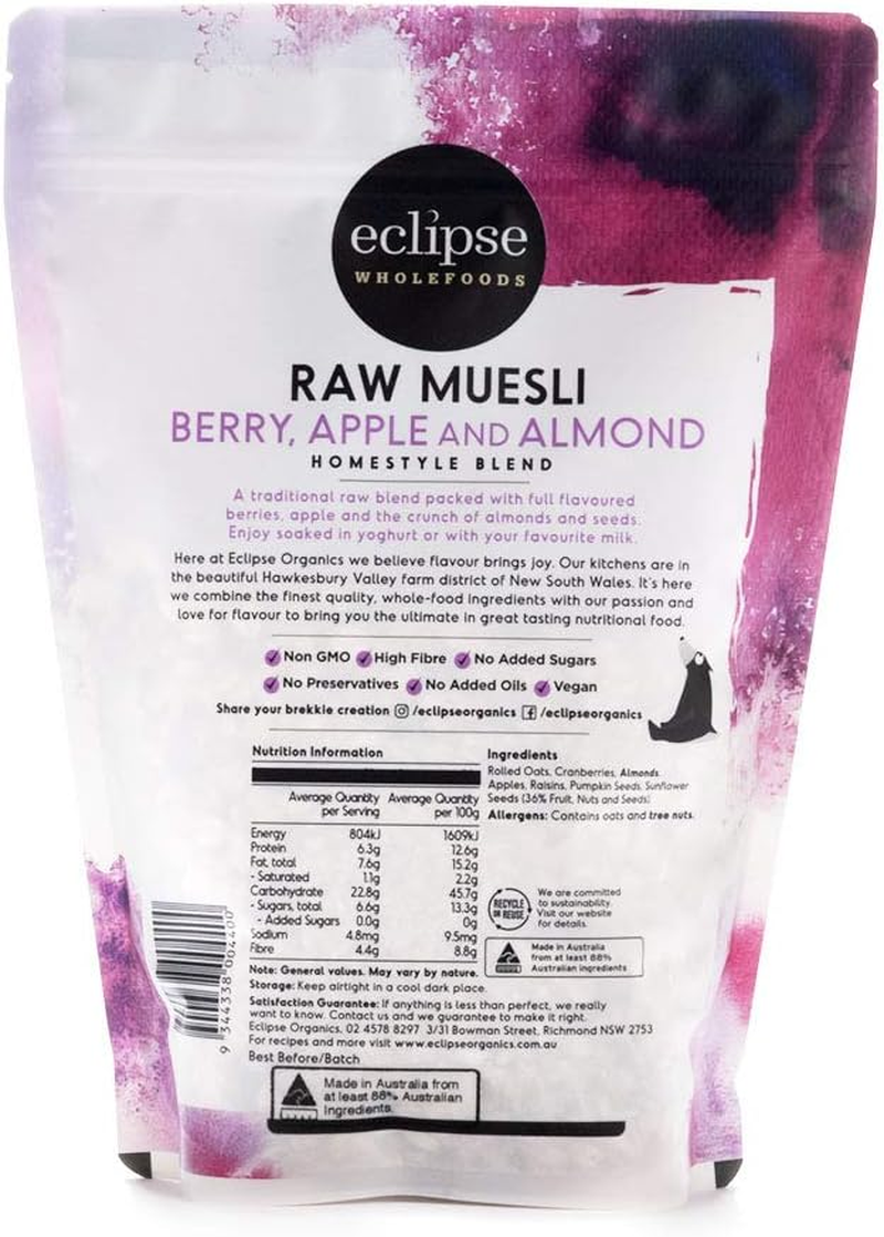 Eclipse Wholefoods Muesli - Raw Berry and Almond | 500G Zip Bag | Raw | Preservative Free