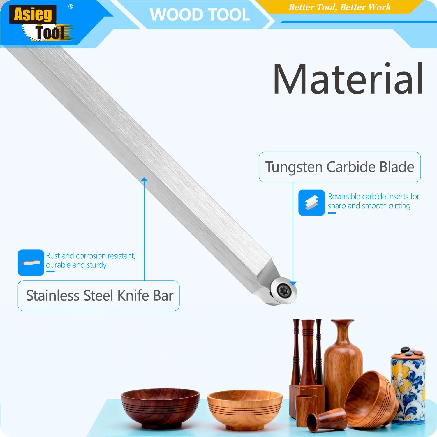 10 Inches Wood Turning Tool Carbide Tipped Lathe Chisel Finisher Tool Bar with Ci3 12Mm round Carbide Insert Cutter for Wood Hobbyist or DIY or Carpenter,Handle Not Include image number 6