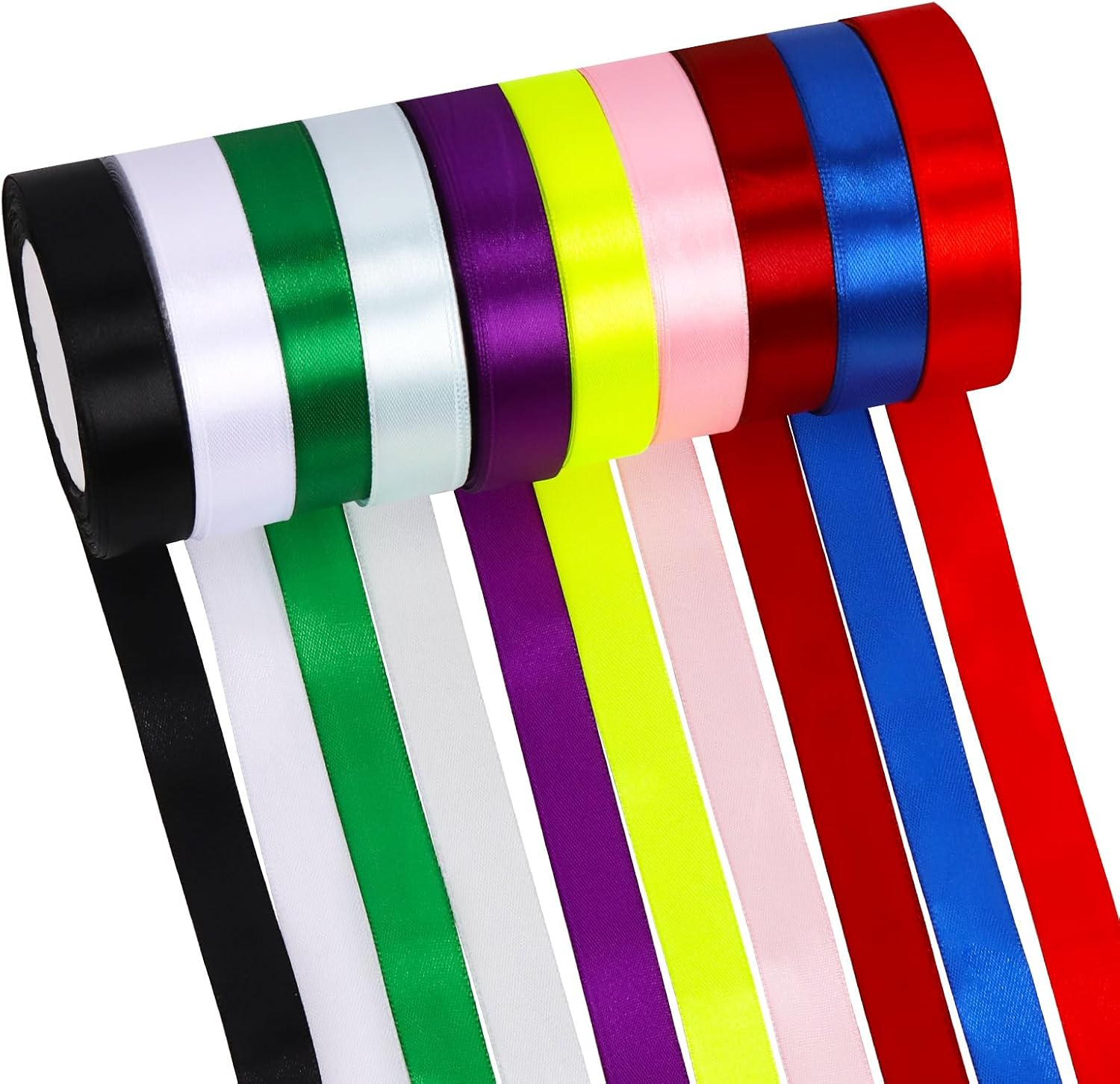 10 Rolls Satin Ribbon Assortment Kit 10 Solid Colors 3/5 Inch X 24.6 Yards Double Face Fabric Satin Ribbon Gift Wrapping Ribbon for Gift Wrapping Bow Making Decor Crafts (1.5Cm X 22.5M)