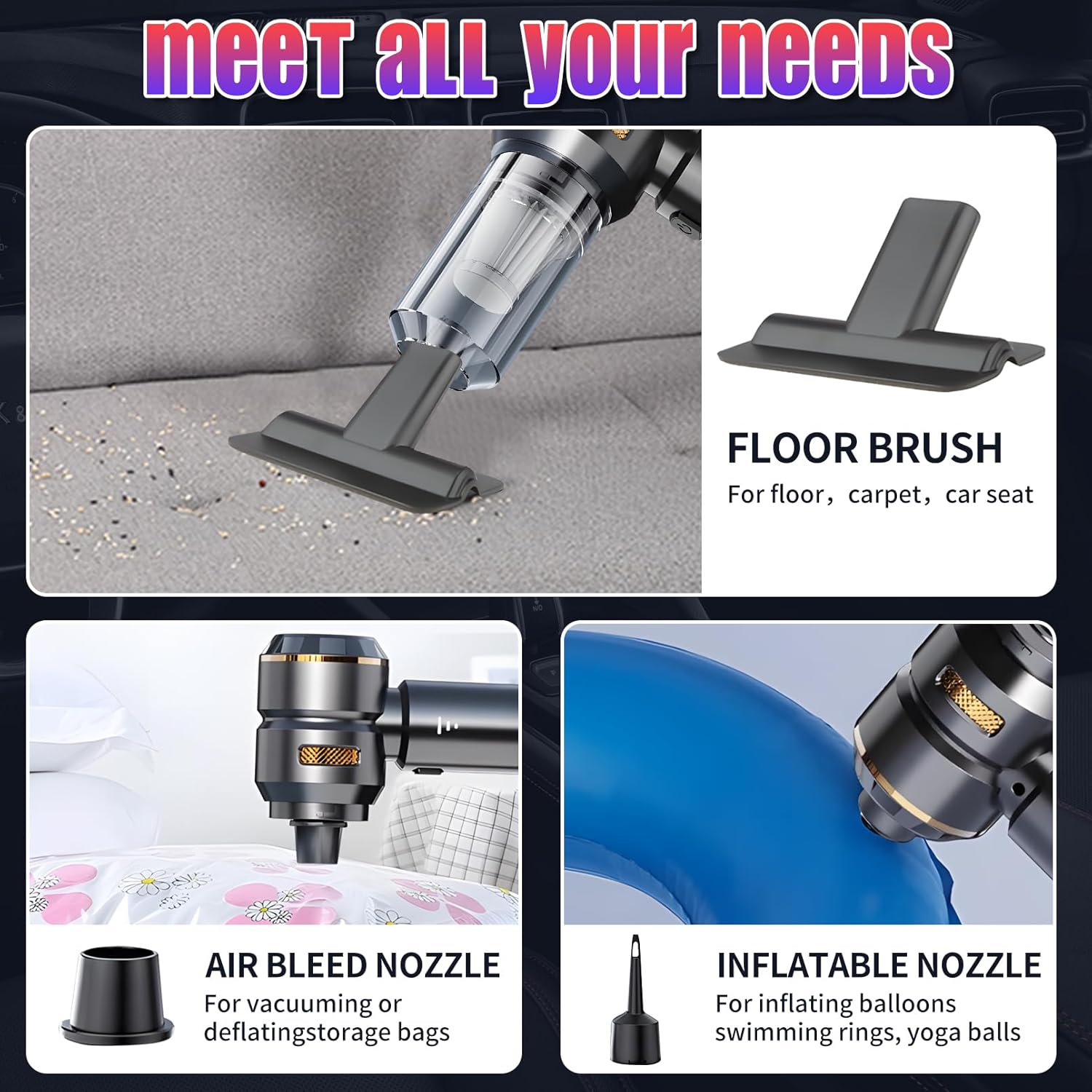 Handheld Vacuum Cleaner Cordless, 16000Pa Powerful Car Vacuum Cleaner, Rechargeable Portable Lightweight Mini Vacuum Cleaner for Home Car Carpet Stairs Pet Hair Deep Cleaning image number 2