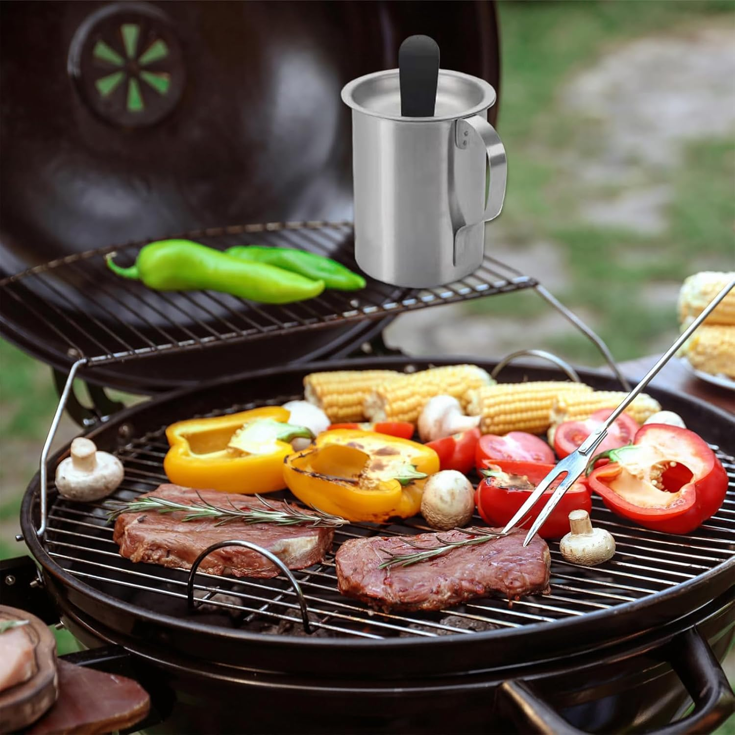 Stainless Steel Basting Pot with Brush, Airtight BBQ Sauce Container with Handle, Heat-Resistant Basting Brush for Cooking & Grilling