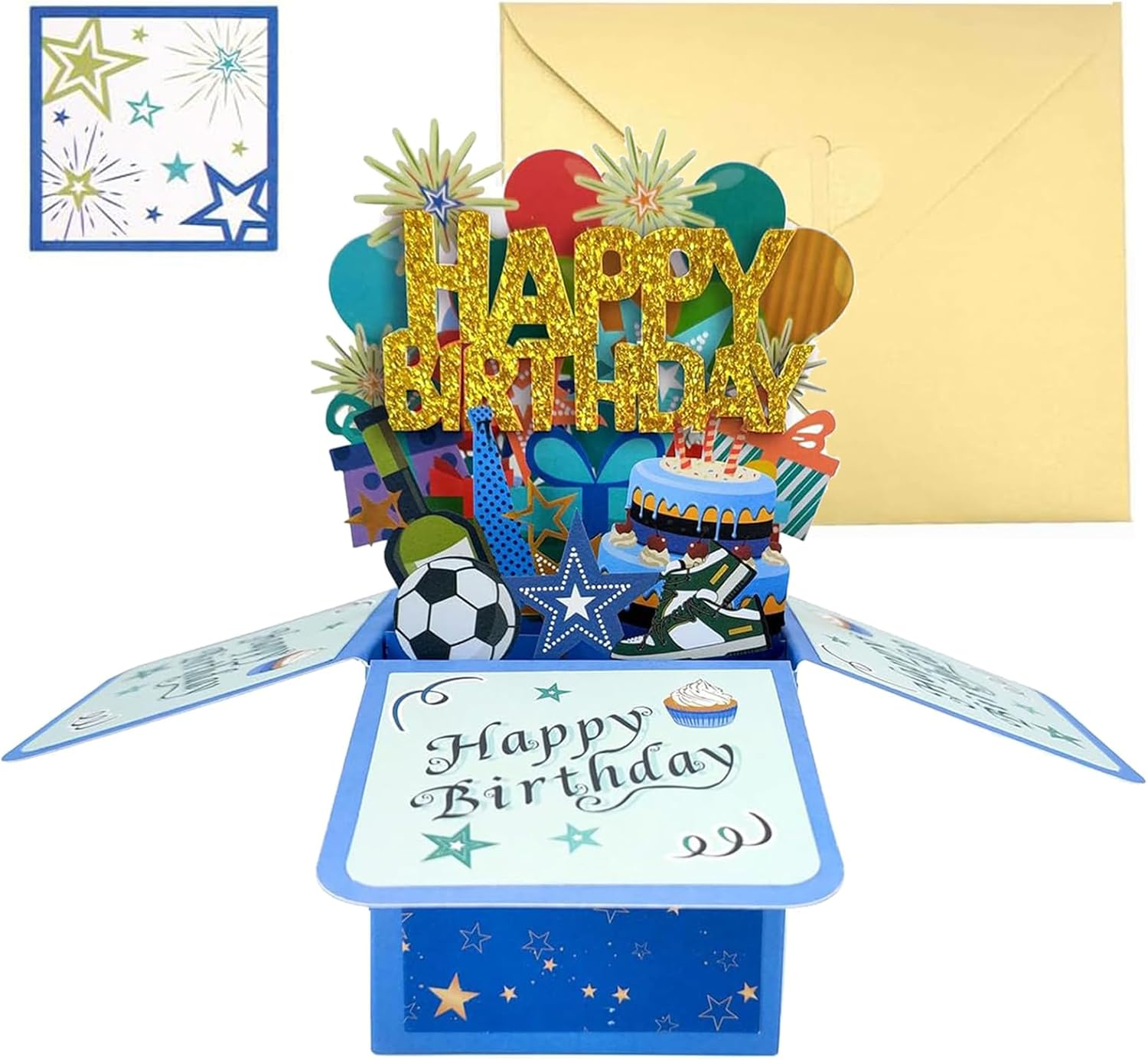 Pop up Happy Birthday Card,3D Candle Cake Happy Birthday Pop up Greeting Boxed Cards,Special for Friends Kids Families Boys and Girls (Blue)