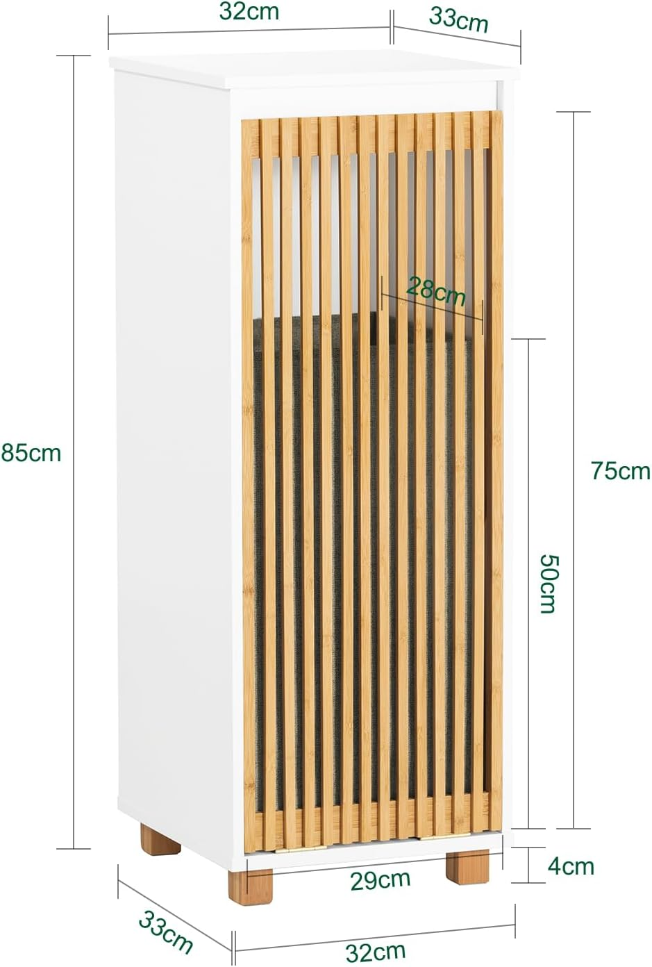 Sobuy Bathroom Storage Furniture Cabinet with Laundry Chest Bathroom Cupboard with Bamboo Door BZR126-W