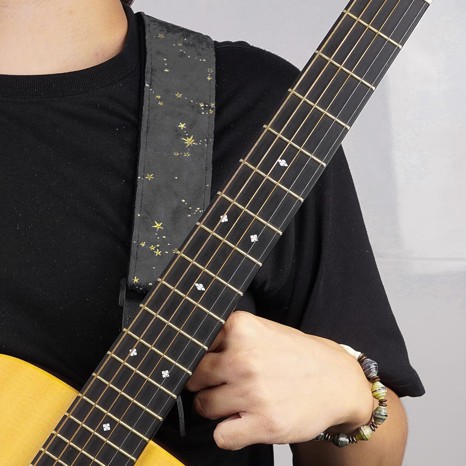 Ukulele Strap Belt, Adjustable Shoulder Strap for Folk, Electric Guitar Bass, Starry Pattern Uke Strap for Mandolin, Banjo, Concert - Black image number 4