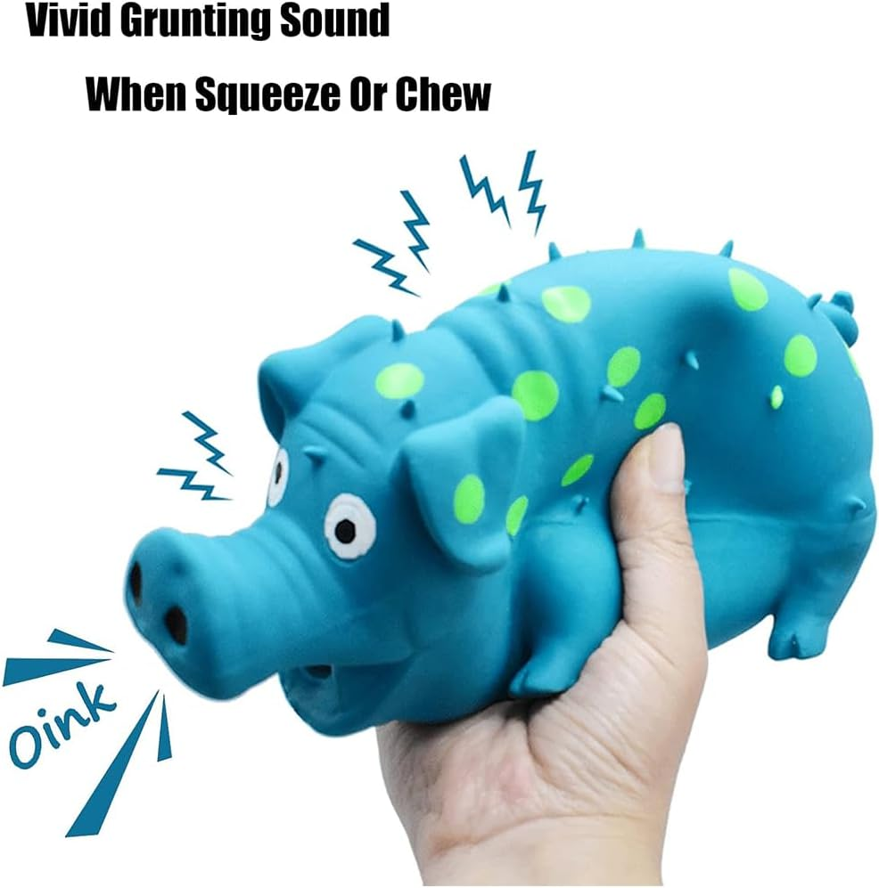 HYAVIA 2 Pack Latex Squeaky Pig Dog Toys &ndash; Durable Grunting Chew Toys That Oink, Interactive Rubber Pig Toys for Small, Medium & Large Dogs (Blue & Purple) image number 4