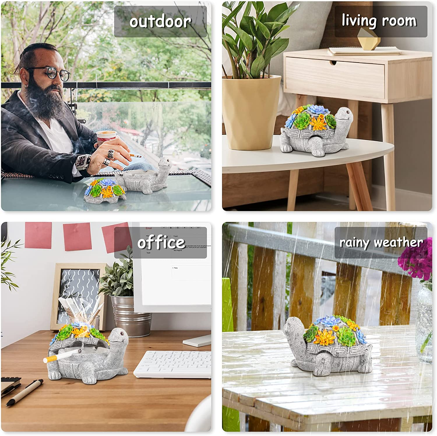 LESES Ashtray, Outdoor Ashtray with Lid Smokeless Waterproof Ash Tray with Cute Turtle Decor, Resin Ashtray for Cigarettes Home Office, Porch Patio Decorations Outdoor Indoor Ashtray image number 1