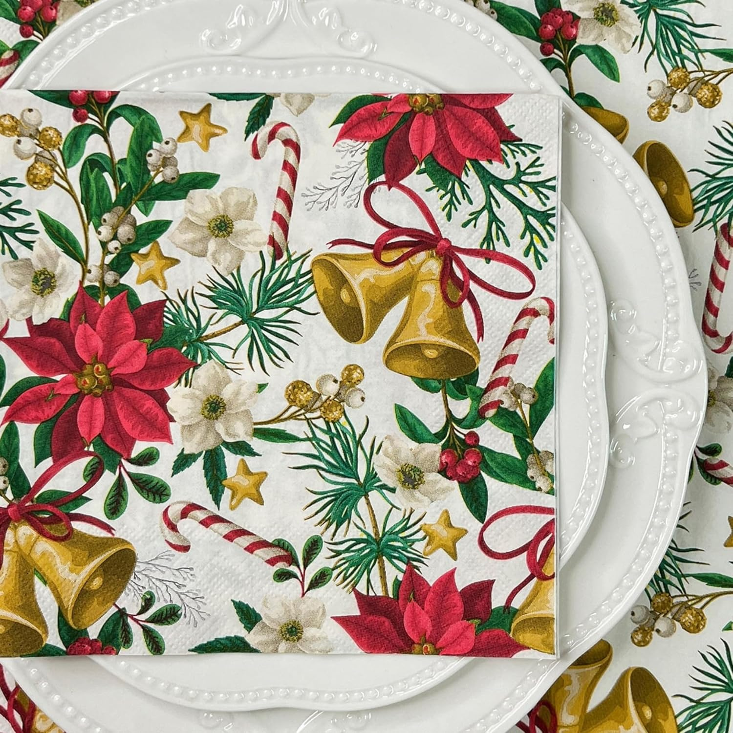 Christmas Paper Napkins Decorative Disposable 33X33Cm/2-Ply Christmas New Year Party Luncheon Dinner Napkins Paper for Decoupage Xmas Cocktail Napkins (Xmas Bell) image number 5