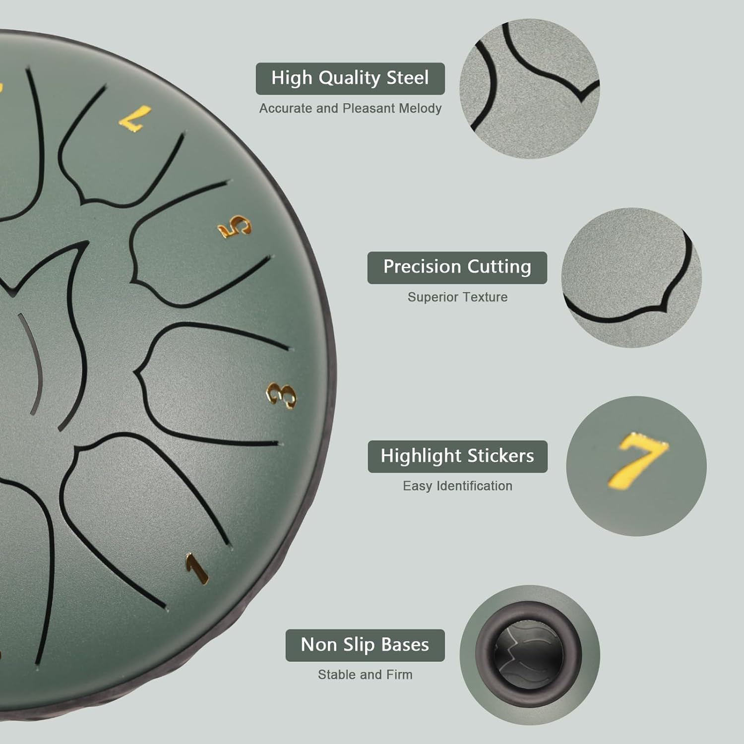 Steel Tongue Drum 11 Notes 6 Inches Tongue Drum Handpan Drum Percussion for Meditation Yoga Musical Education Adult& Kids (Lotus Green) image number 2