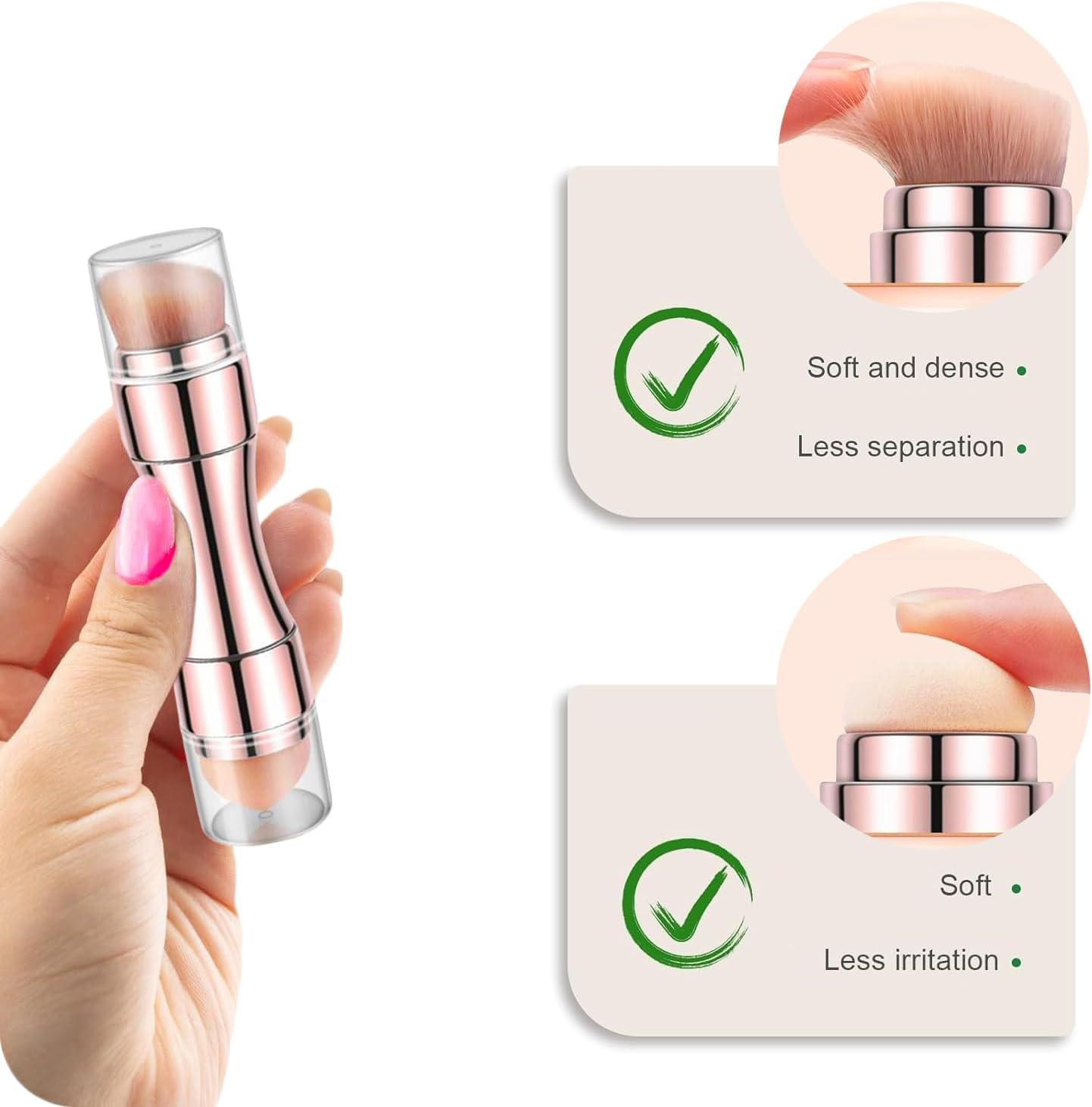 Bling Toman 4 in 1 Makeup Brush, Eyeshadow Eye Lip Face Concealing Blush Foundation Brush All in One Retractable Travel Size Makeup Brush Set (Rose Gold Brush) image number 3