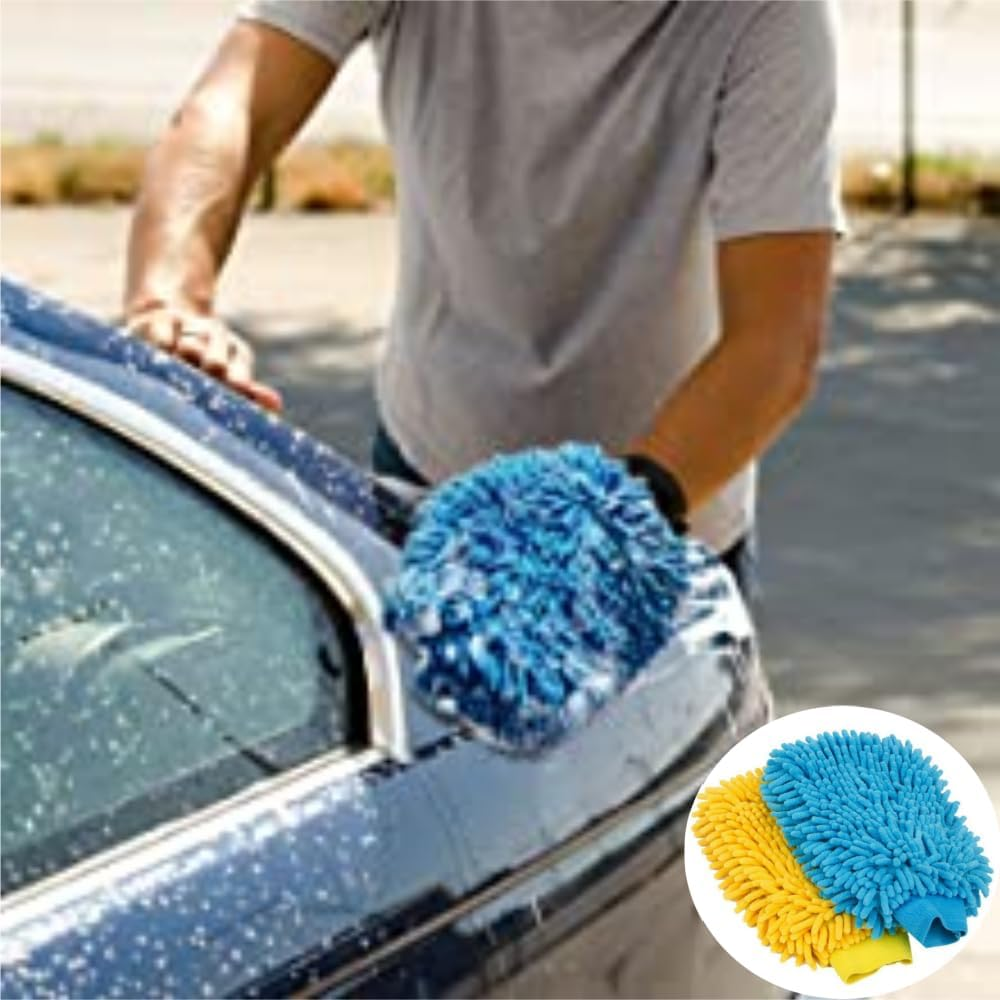 2 Pack Premium Car Wash Glove Microfibre | Scratch-Free Car Wash Mitt | Double Sided Glove for Car Cleaning Microfiber Car Wash Mitt, Blue image number 4