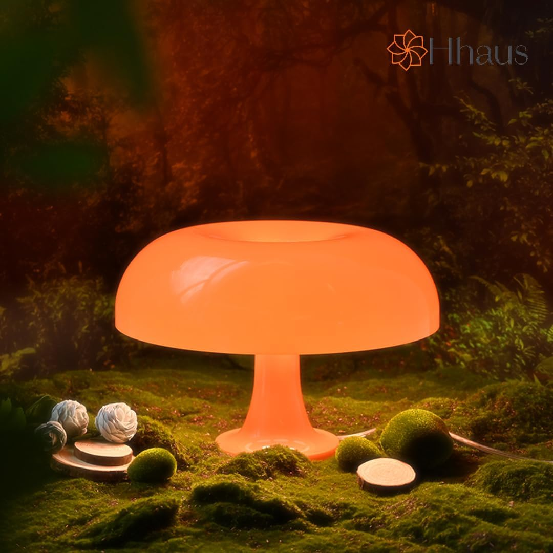 Funky LED Mushroom Lamp (Orange) | Cute Night Light for Kids | USB Retro Living Room Lamp | Remote Controlled | Auto Timer | Relaxing Ambience and Mood Lighting | Living Room Home Decor Lighting