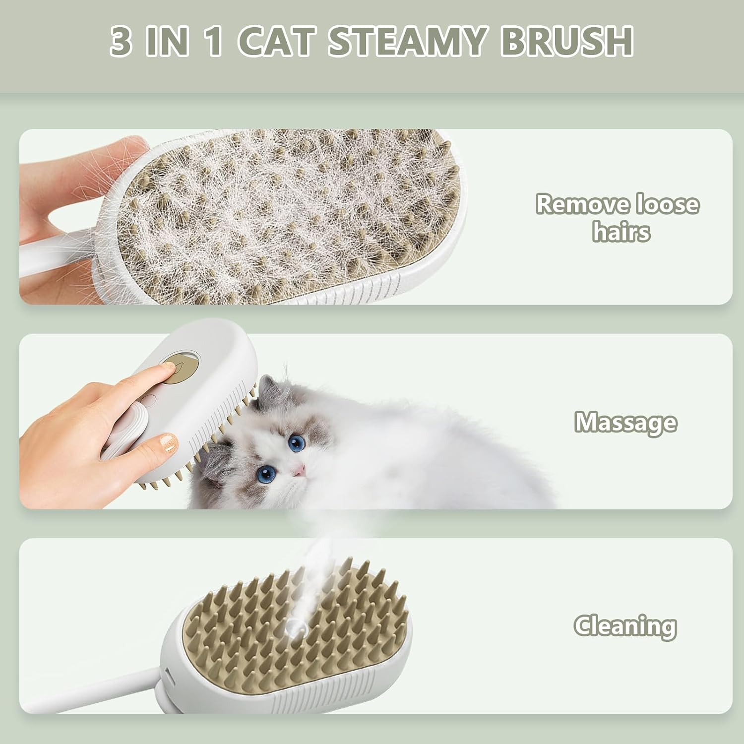 Cat Steam Brush for Cat and Dog, Rechargeable Pet Steam Groomer Comb with 360&deg; Rotating Handle, Steamy Cat Grooming Brush for Pet Long Haired & Short Haired Shedding image number 6