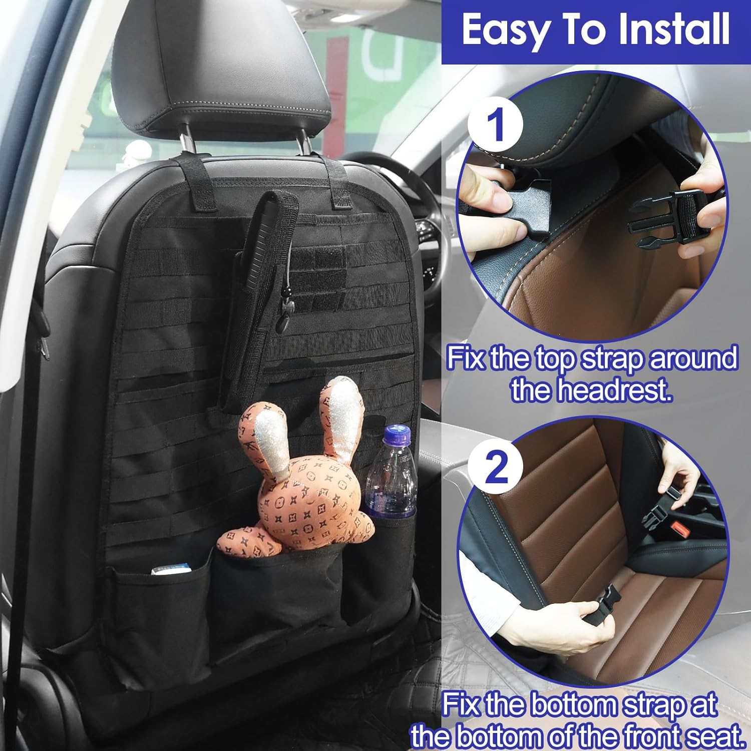 Car Seat Back Organizer, Upgraded Tactical Molle Vehicle Panel, Universal Back Seat Storage Molle Pouches Bag, Car Seat Cover Protector Kick Mat for POER Suzuki Jimny Wrangler SUV Truck, 1 Pack image number 1