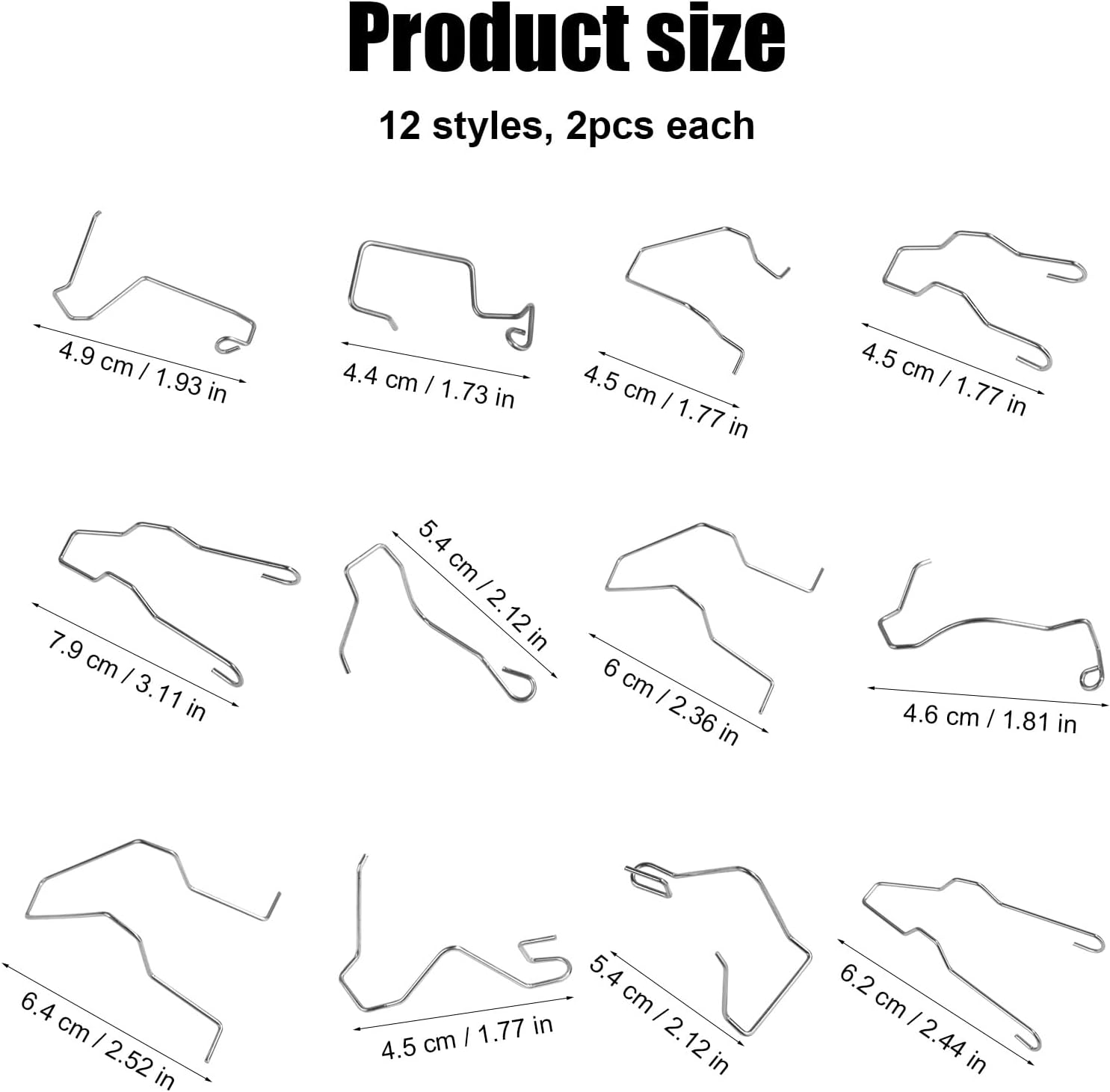 Gosknor 24Pcs Universal Headlight Bulb Retainer Spring Clips, 12 Styles, Stainless Steel, Steel Color, Car Headlight Headlamp Clamp, H1/H3/H4/H7 Bulb Holder image number 4