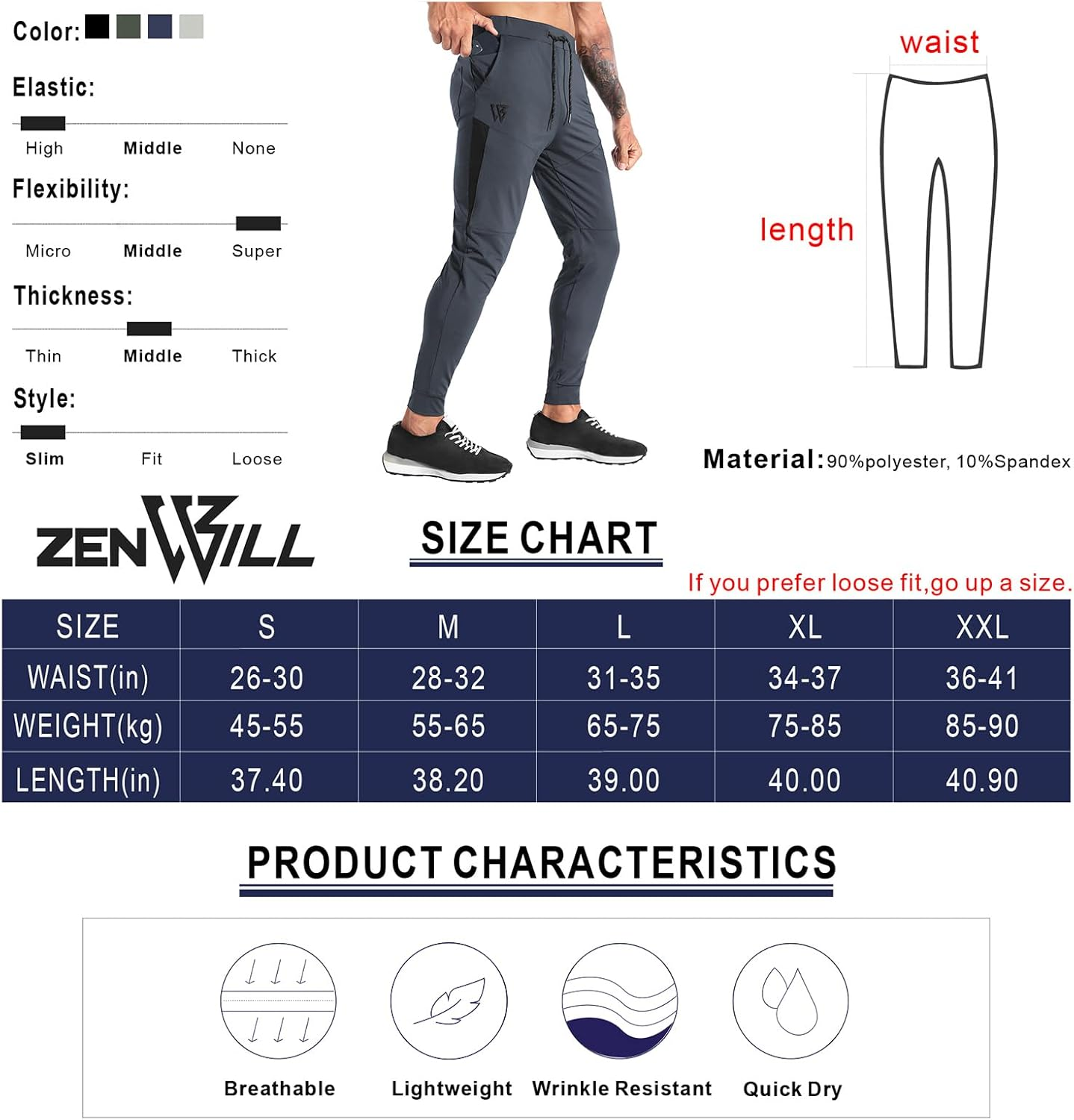 ZENWILL Men'S Lightweight Gym Track Pants,Mens Casual Athletic Workout Joggers Sweatpants with Zip Pockets image number 3