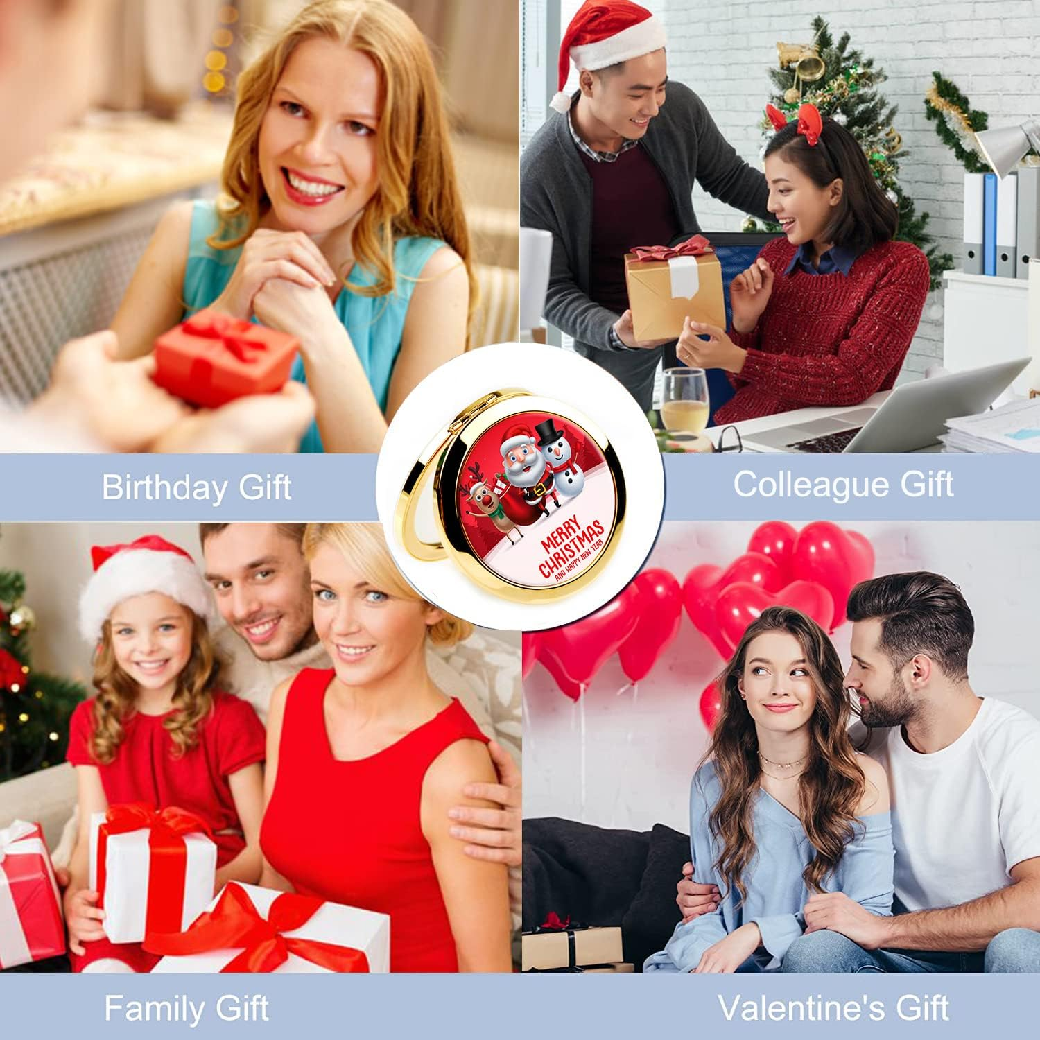 Compact Mirror for Women,Round Mini Pocket Travel Makeup Mirror,Pretty Portable Folding Small Pocket Mirror for Handbag,Purse,Double Sided Handheld Pocket Mirror（Golden Black Pineapple） image number 3