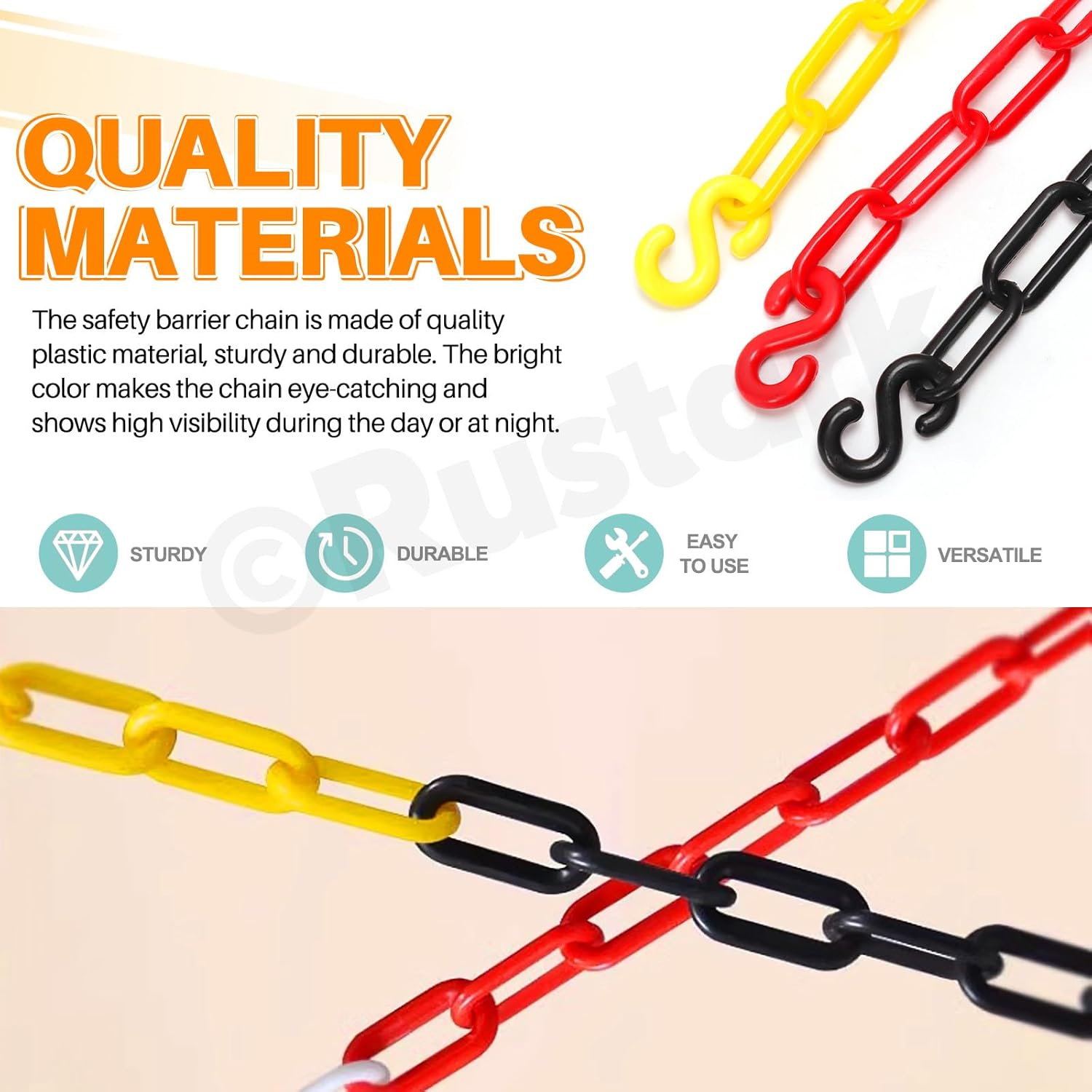 21Pcs Red and White Plastic Chain Links with Connector Hooks Plastic Chain Barrier Safety Barrier Chain for Crowd Control Construction Sites Parking Space Management - Yellow image number 5