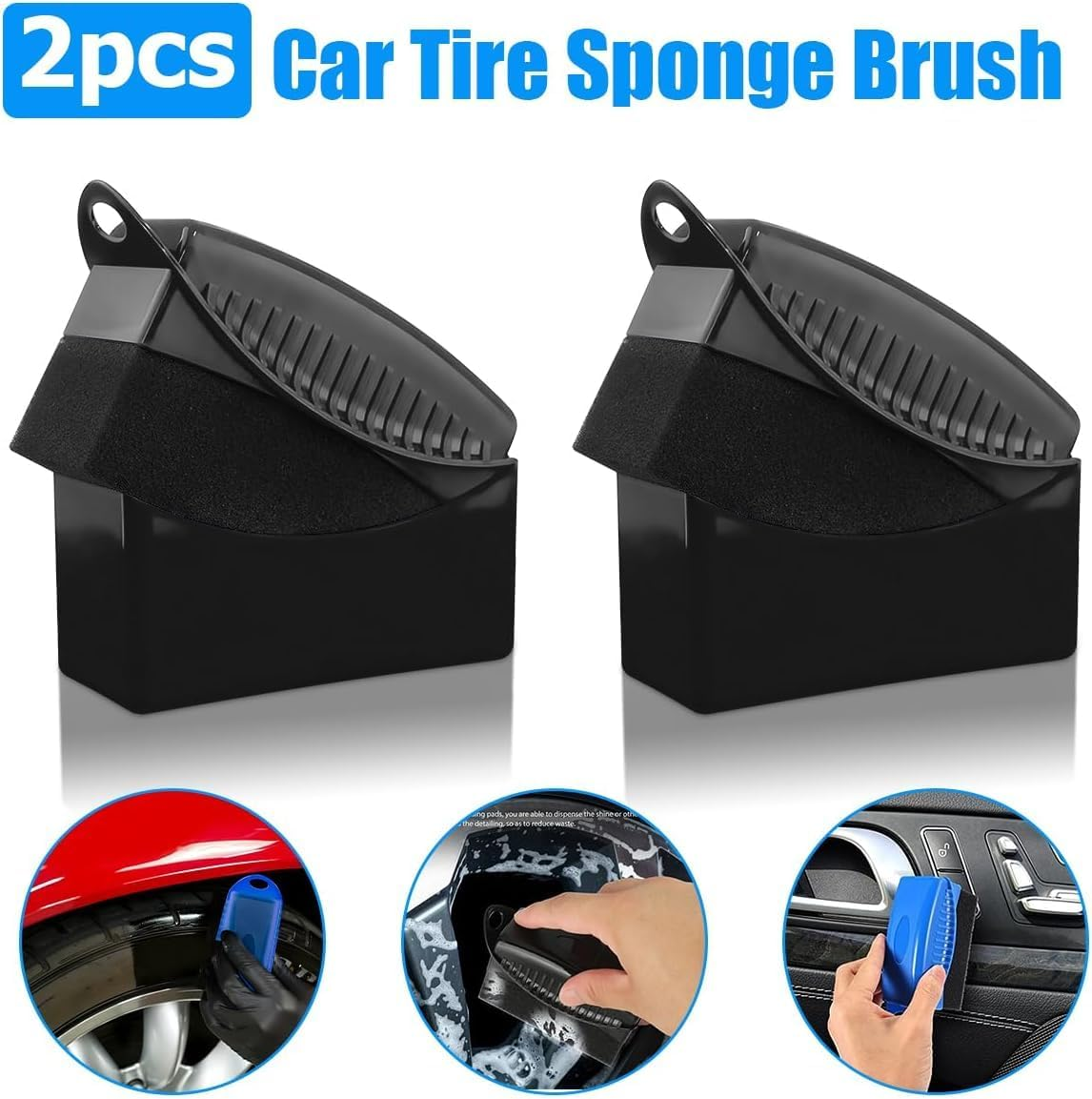2Pcs Car Wheel Waxing Sponge and Tire Shine Applicator Pad - Dressing Applicator for Vehicle Tires, Black image number 2