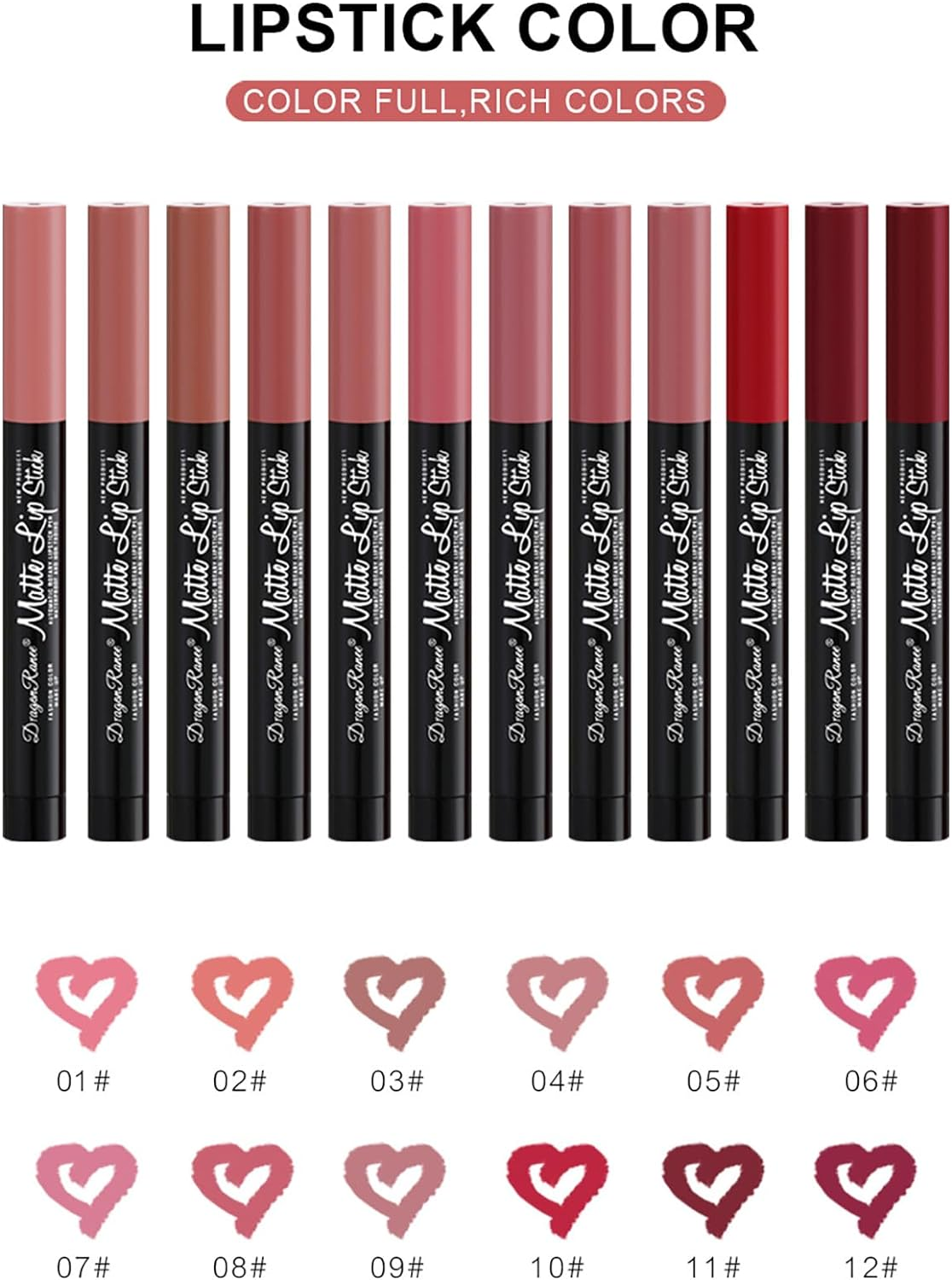 Roseflower 12 Colors Lipsticks Set, Matte Lipstick with Gift Box, Velvet Nude Lipstick Pen with Pencil Sharpener Automatic Lip Liner Set Waterproof Lip Tint Makeup Set Kit Lip Makeup for Women image number 5