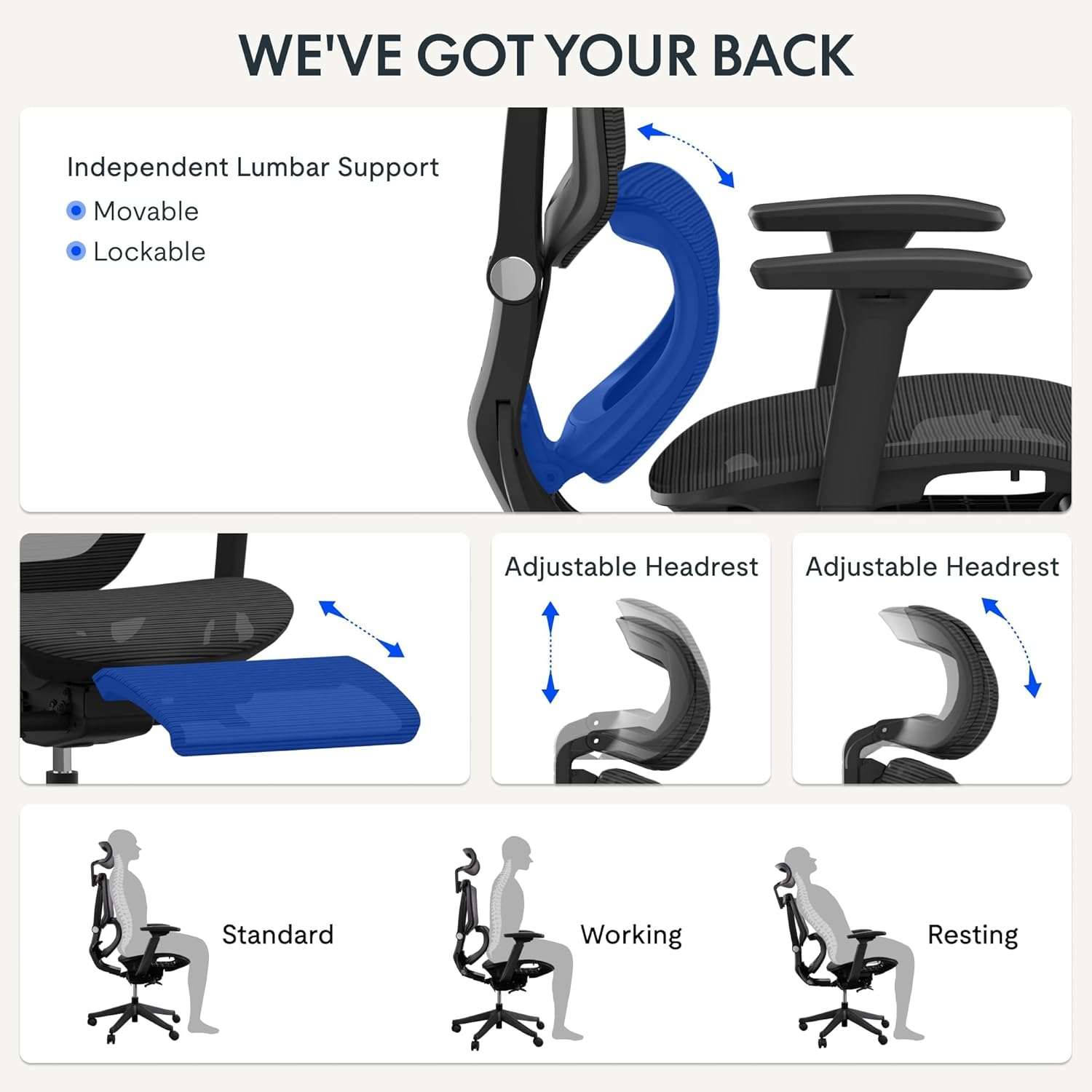 FLEXISPOT C7 Ergonomic Office Chair Adjustable Height Swivel Features Headrest Armrests Lumbar Support Smooth Wheels Black Grey Mesh Seat with Footrest Ultimate Choice for Comfort Style image number 5